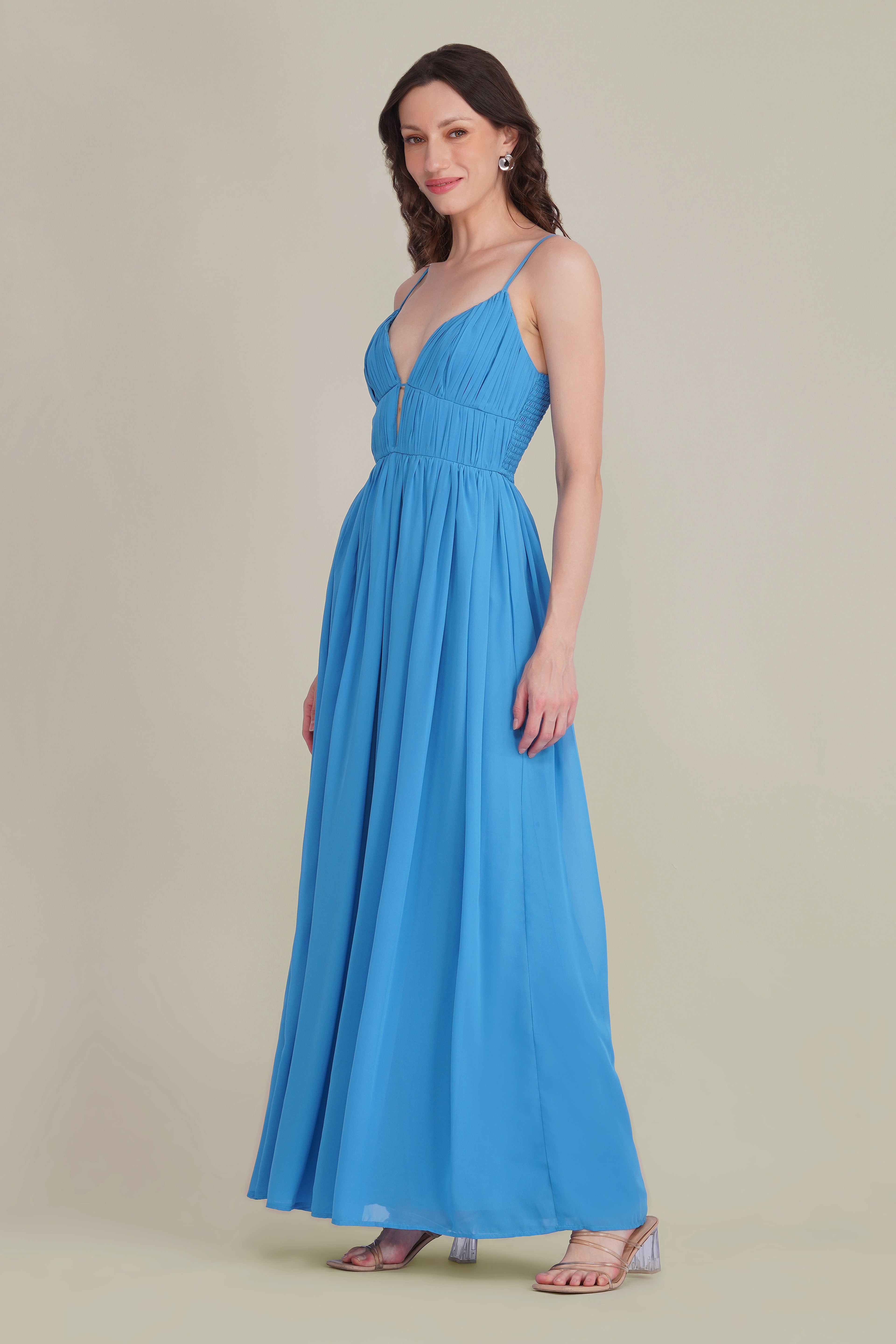 Caroline Chiffon Midaxi Dress in Sapphire Blue