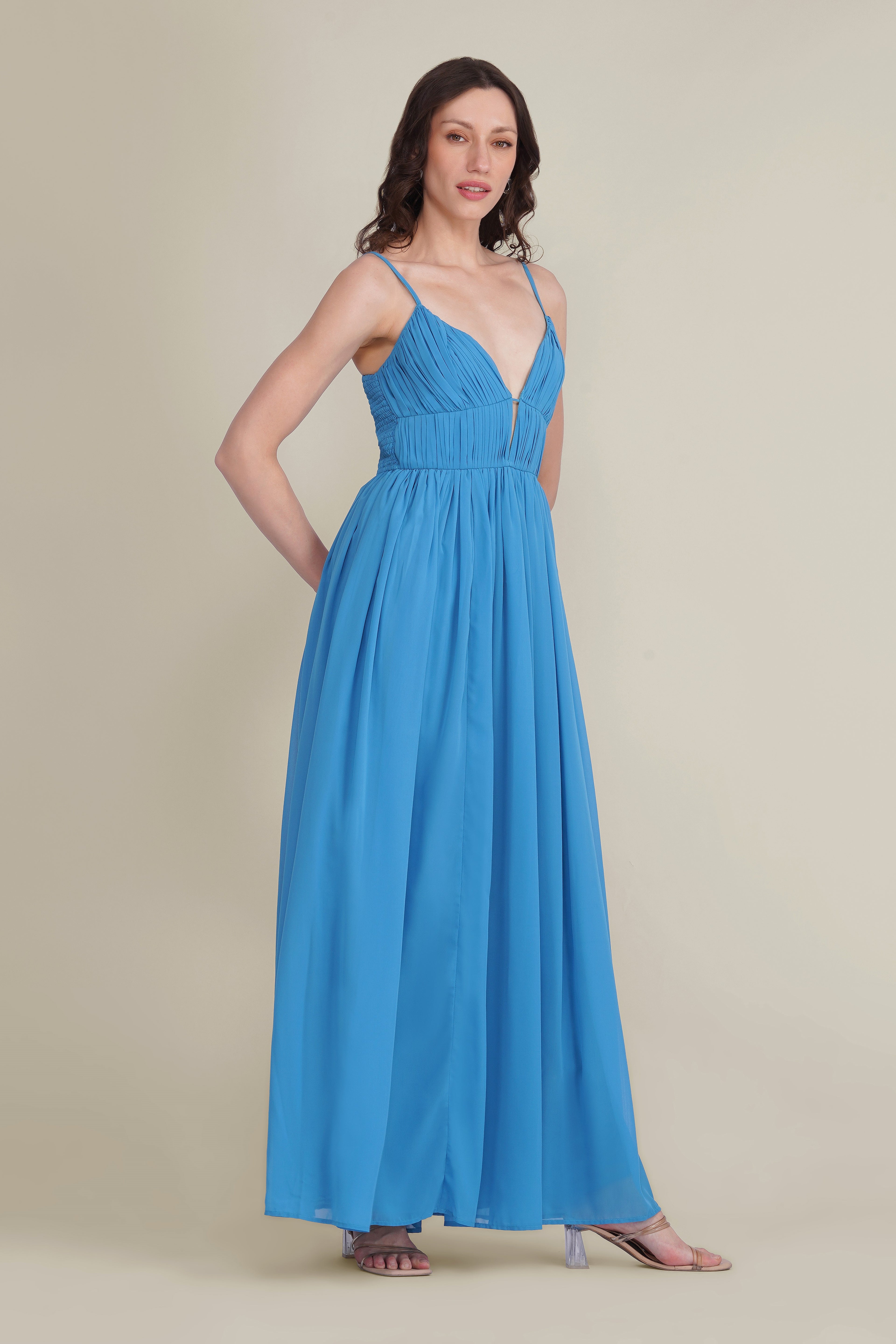 Caroline Chiffon Midaxi Dress in Sapphire Blue