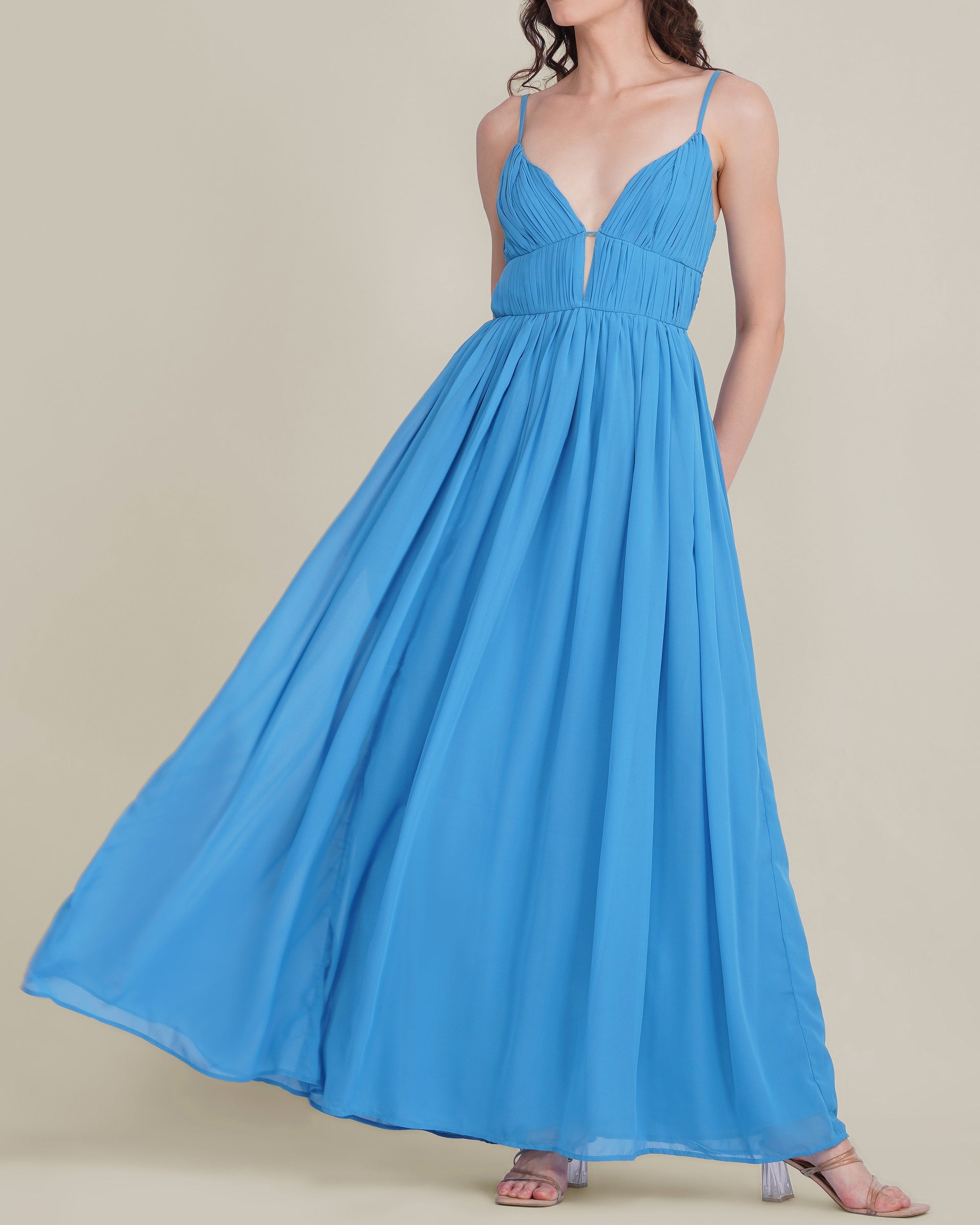 Caroline Chiffon Midaxi Dress in Sapphire Blue