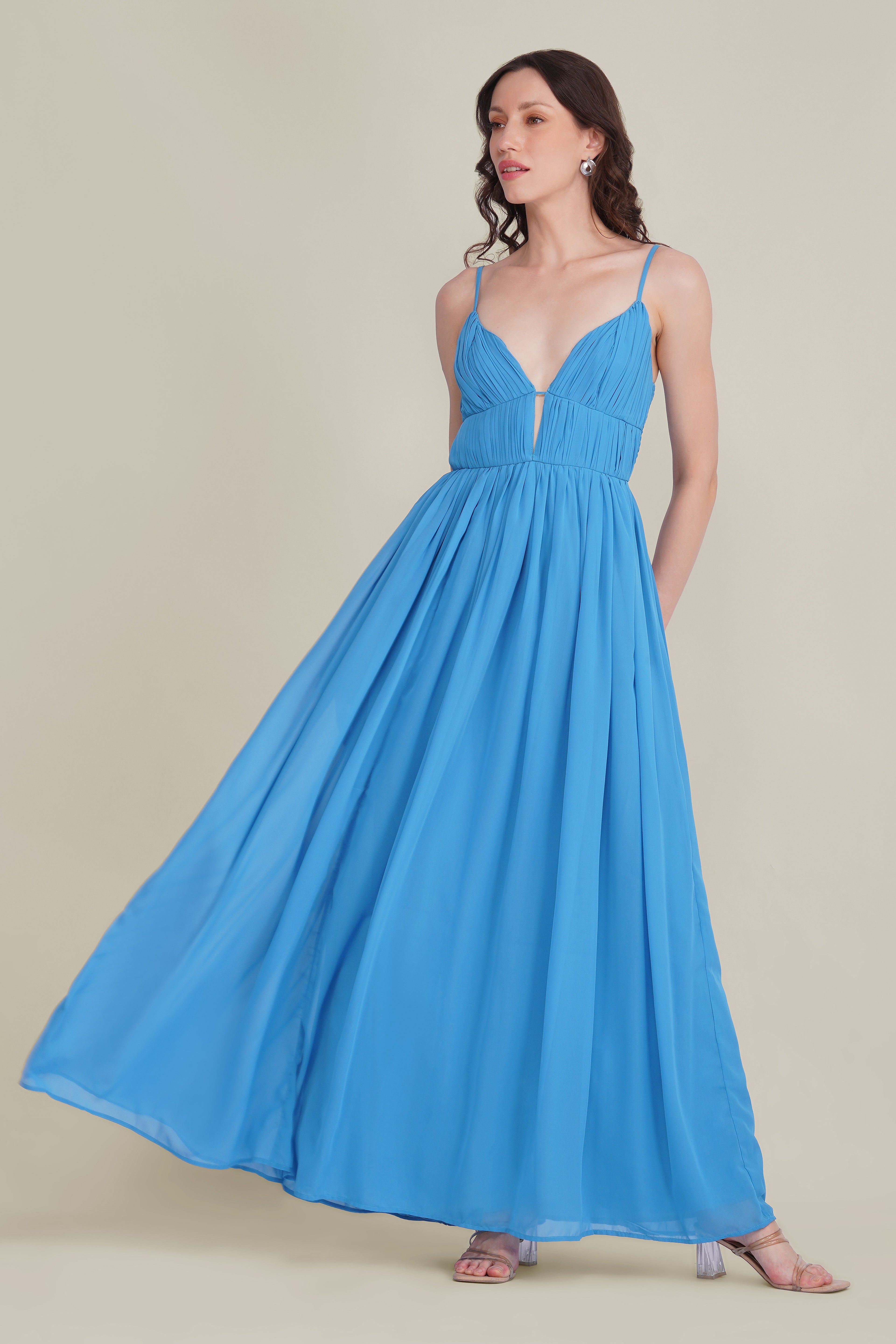 Caroline Chiffon Midaxi Dress in Sapphire Blue