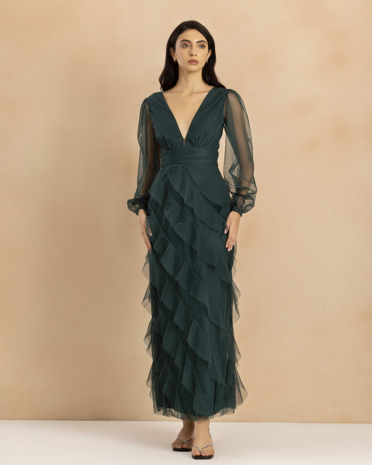 Long Sleeve Carpathia Maxi Dress in Emerald Green