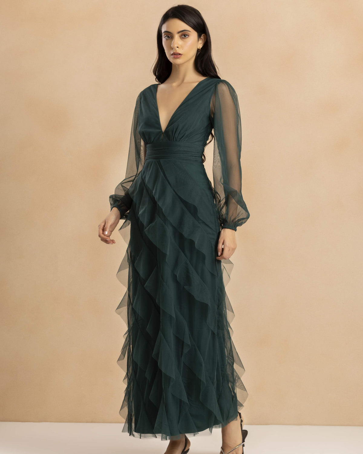 Long Sleeve Carpathia Maxi Dress in Emerald Green