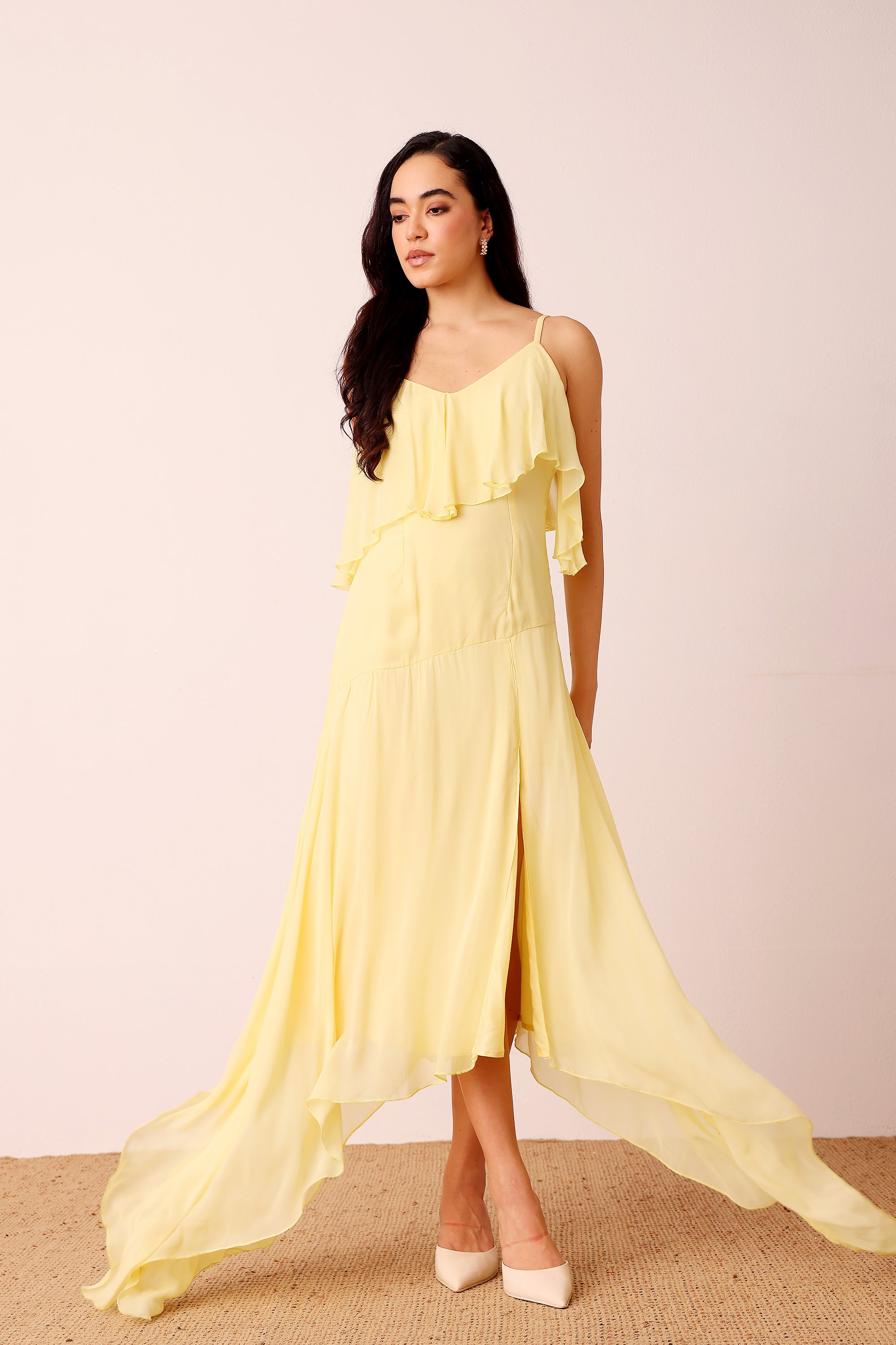 Cassa Midi Dress in Pale Yellow