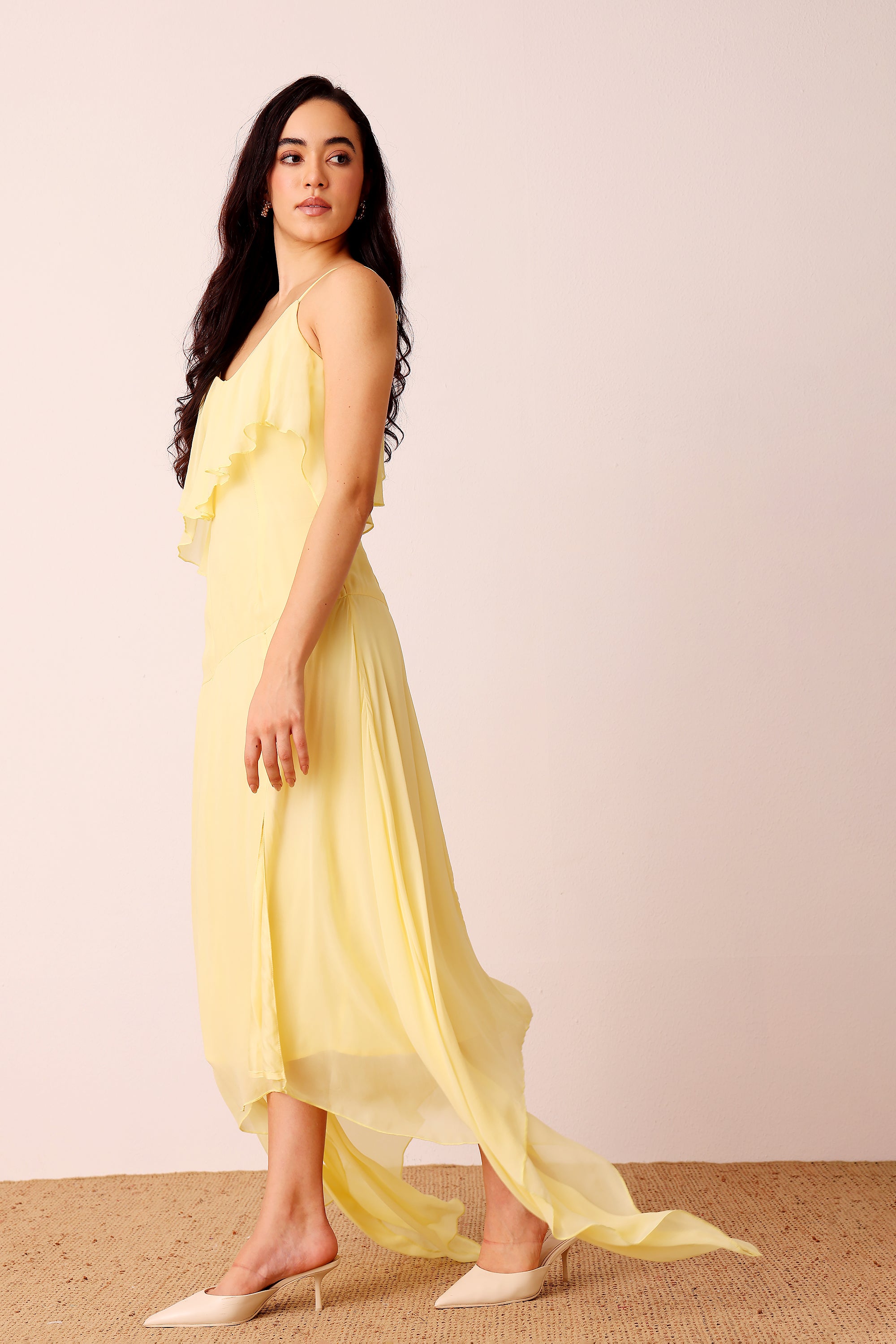 Cassa Midi Dress in Pale Yellow