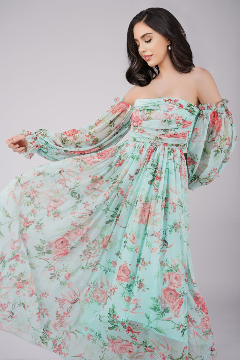 Lana Chiffon Printed Dress in Green