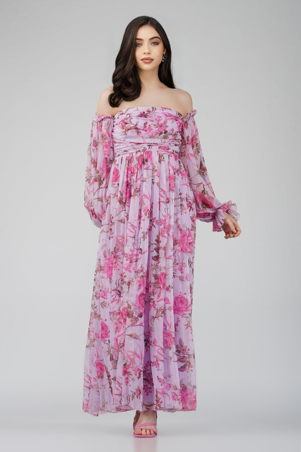 Lana Chiffon Printed Dress in Lavender