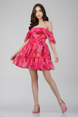 Sydney Chiffon Mini Dress in Sunset Pink