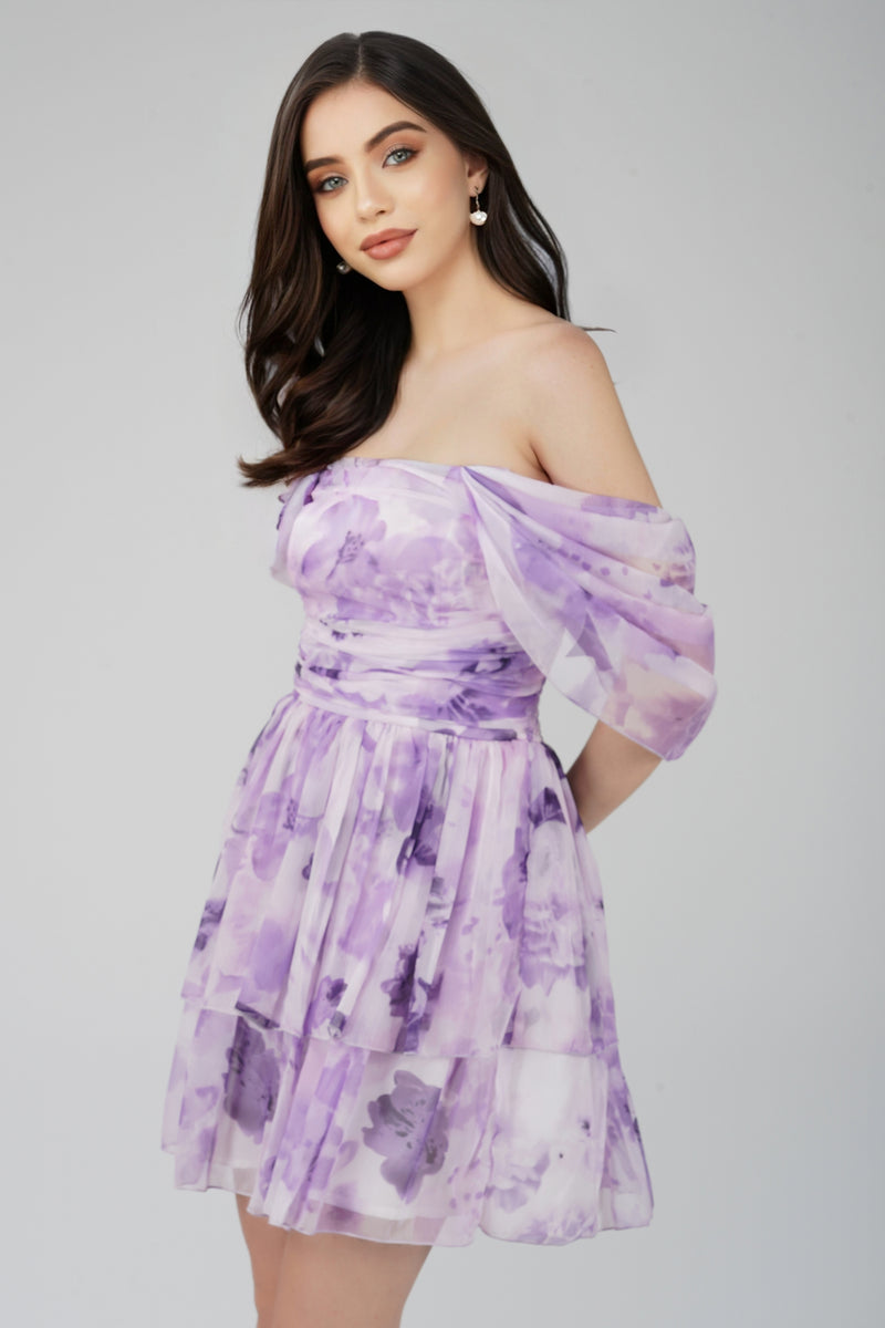 Sydney Chiffon Mini Dress in Lavender