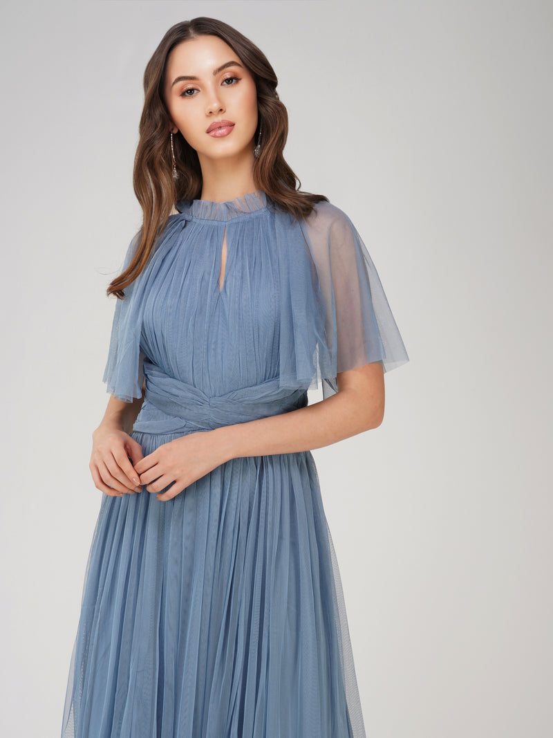 knee length dresses for ladies She's A Vision Light Blue Floral Jacquard Bow Back Mini Dress