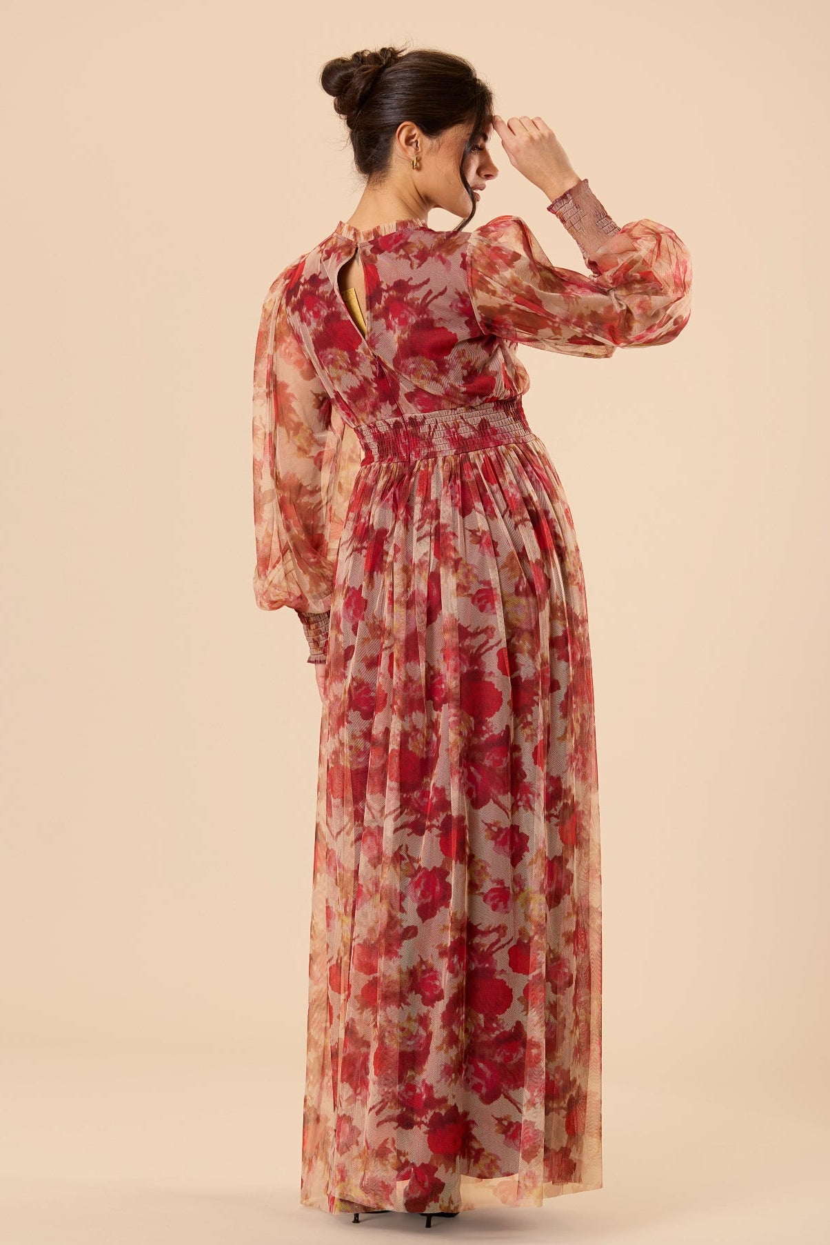 Comet Long Sleeve Tulle Maxi Dress in Rose Floral