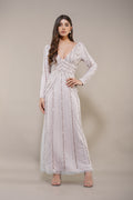 Plunging V-neck Long-sleeve Maxi Embellished Sequin Wedding Dress