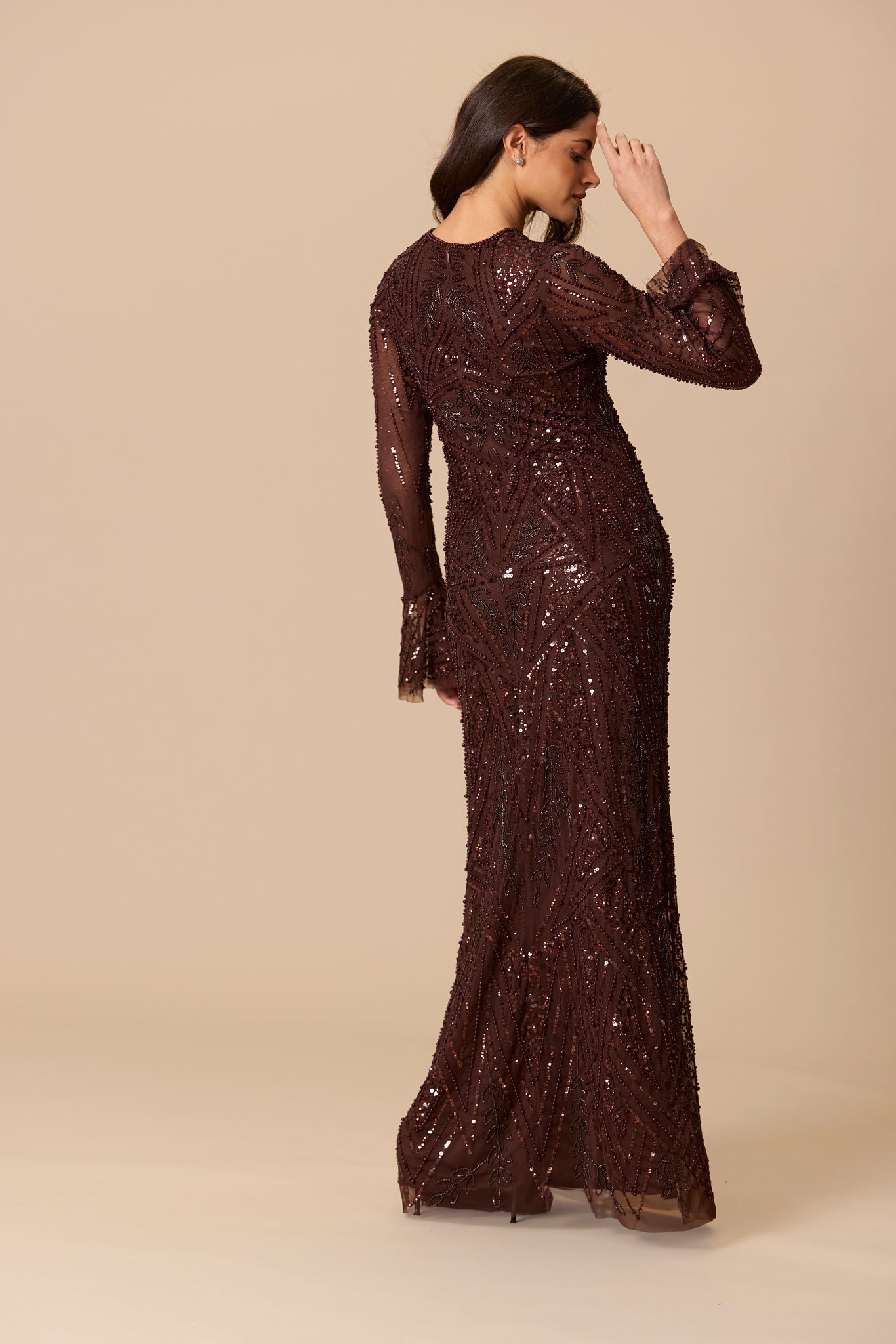 Cosima Embellished Maxi Dress in Chocolate Brown