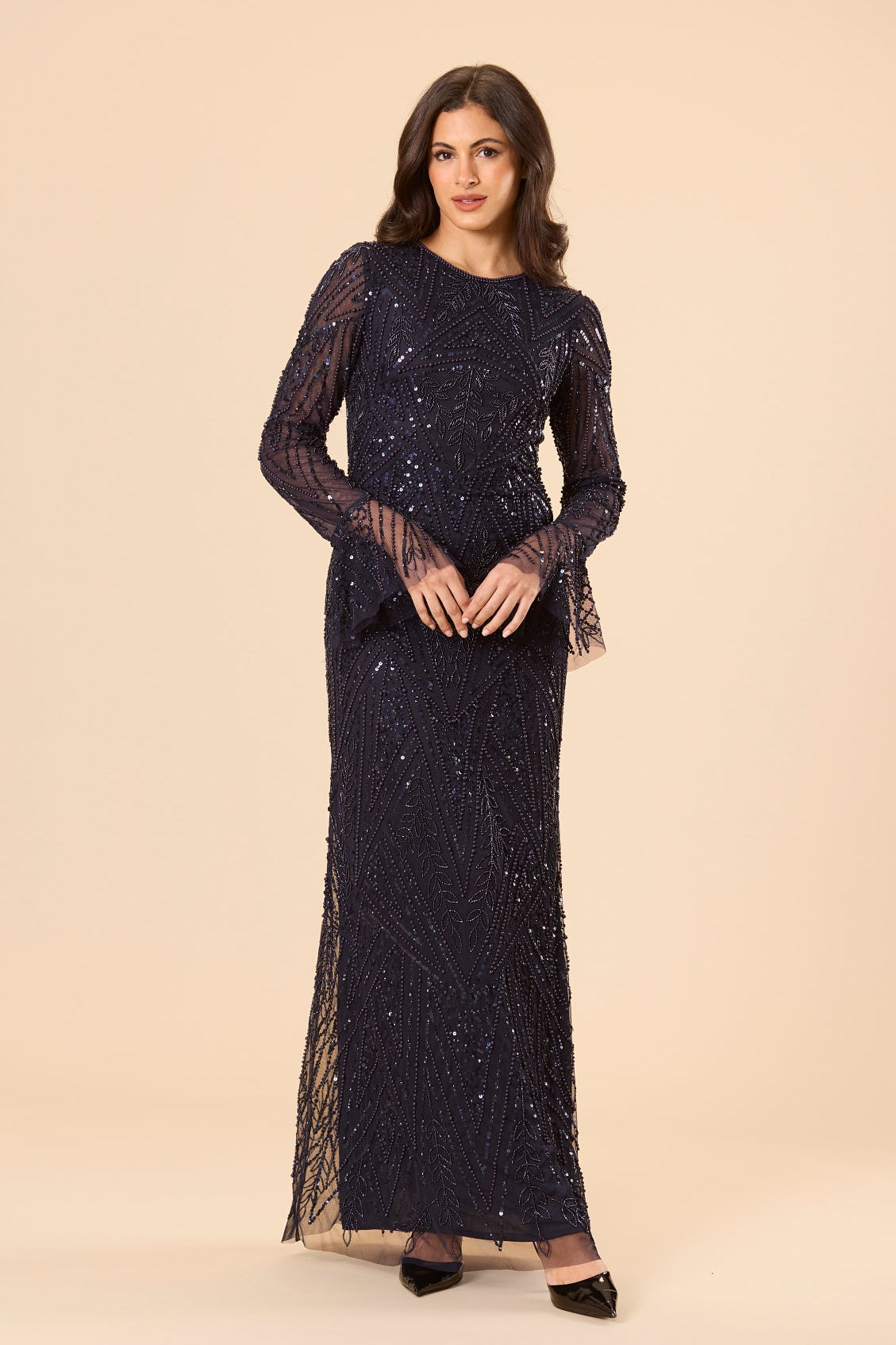 black floral applique dress La Femme - 32019