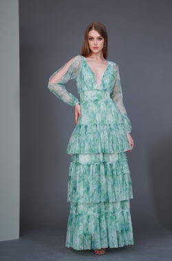 Selena Green Printed Long Sleeve Maxi Dress