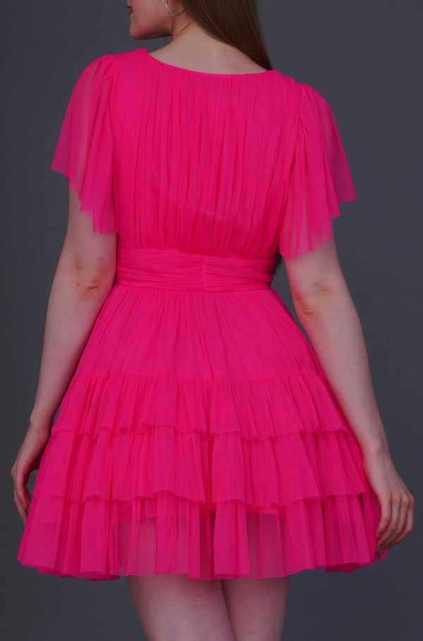 bright-pink-tulle-mini-dress