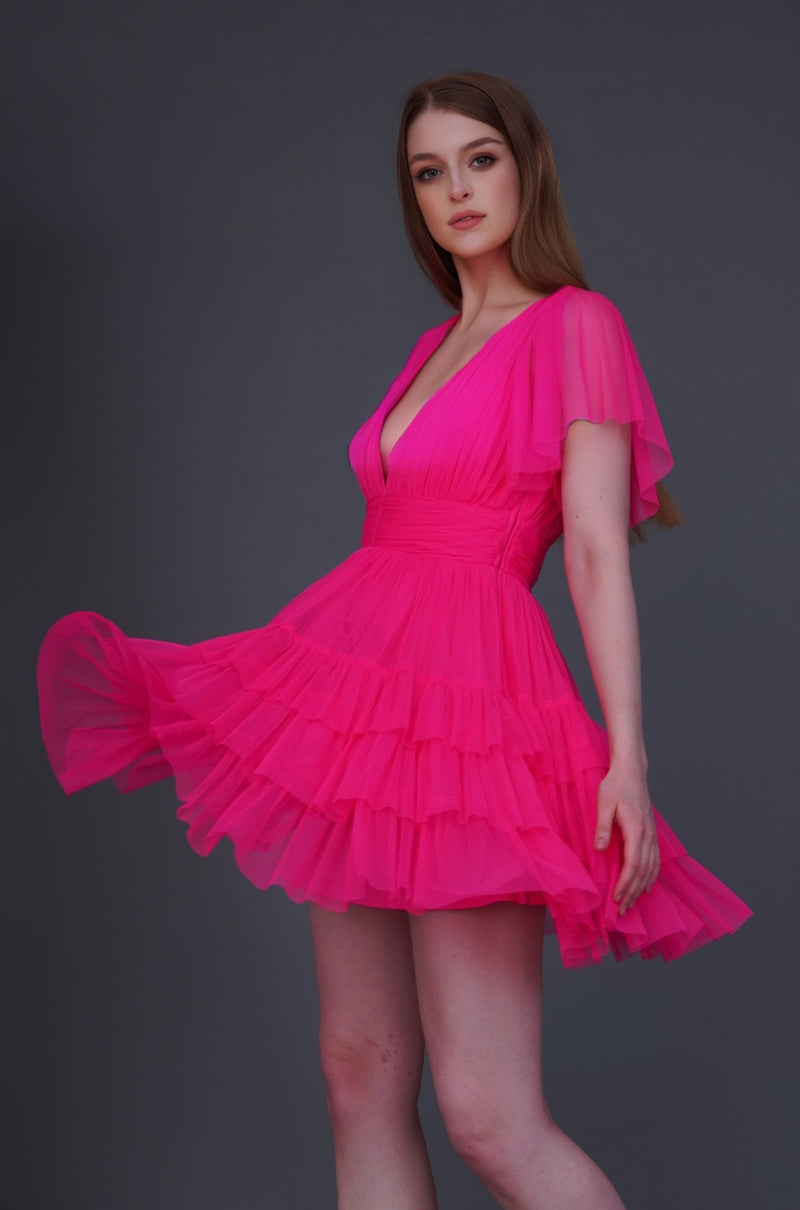 Madison Bright Pink Tulle Mini Dress