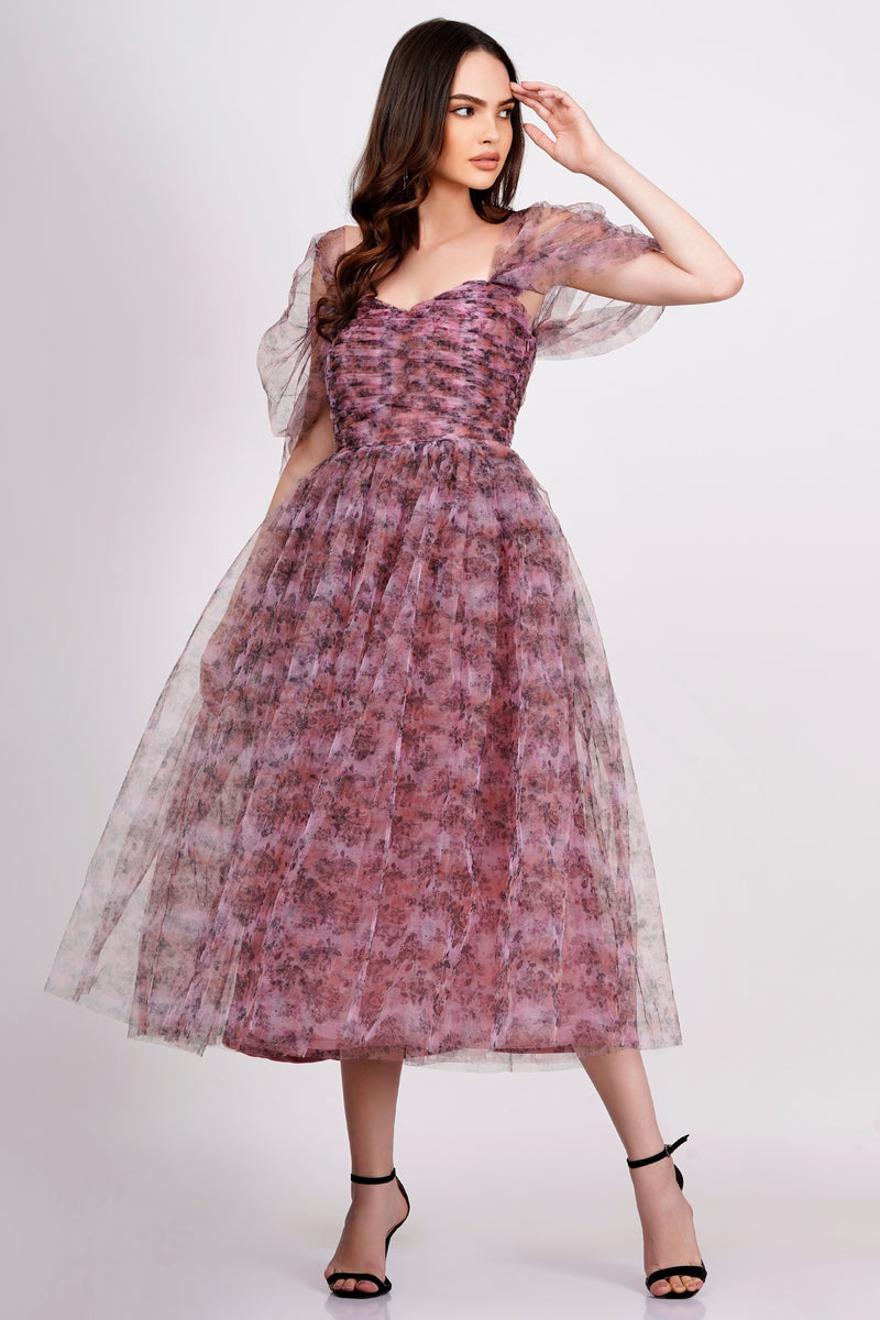 Melbourne Floral Tulle Midi Dress