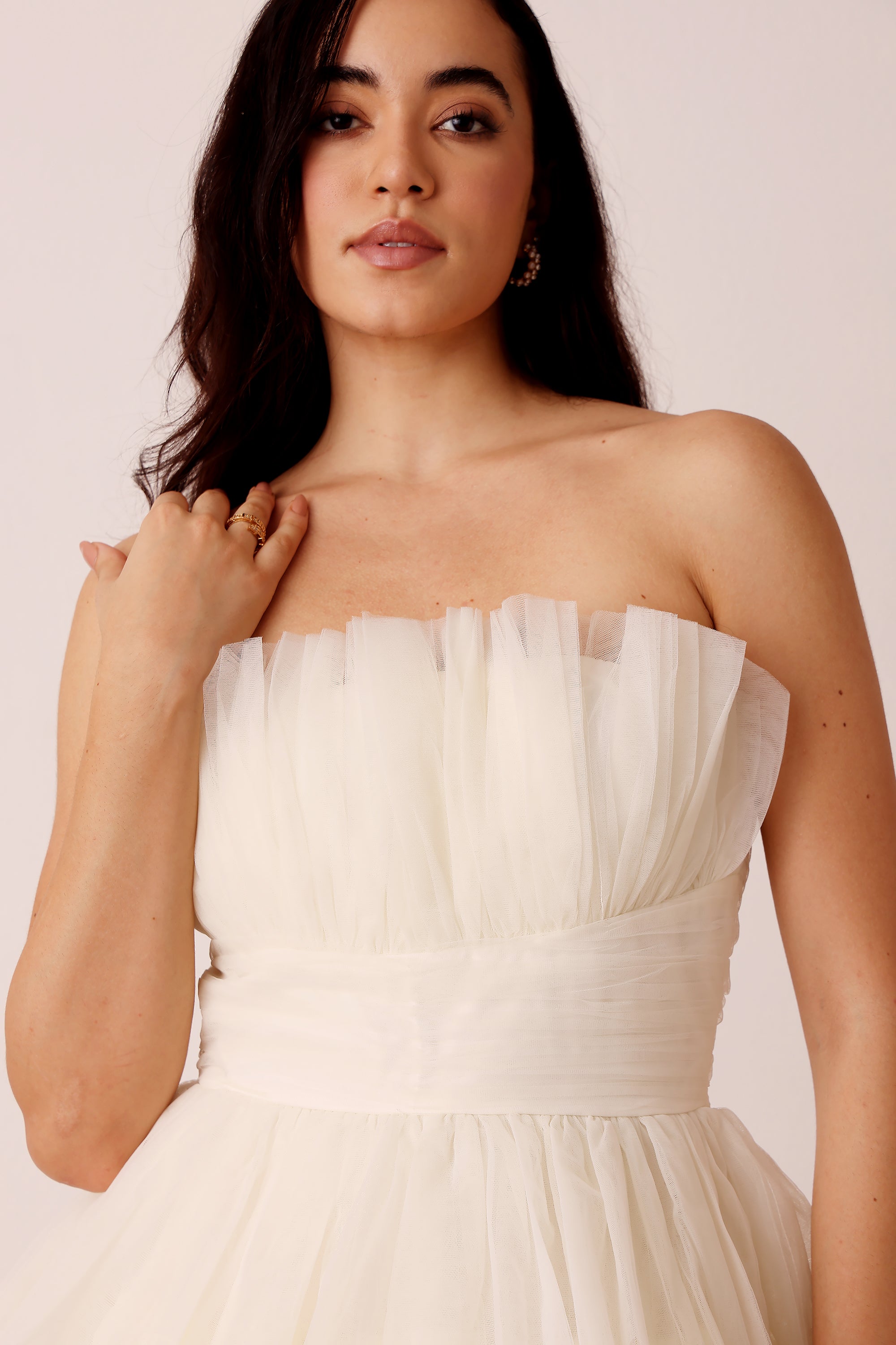 Dakota Strapless Tulle Maxi Dress in Ivory