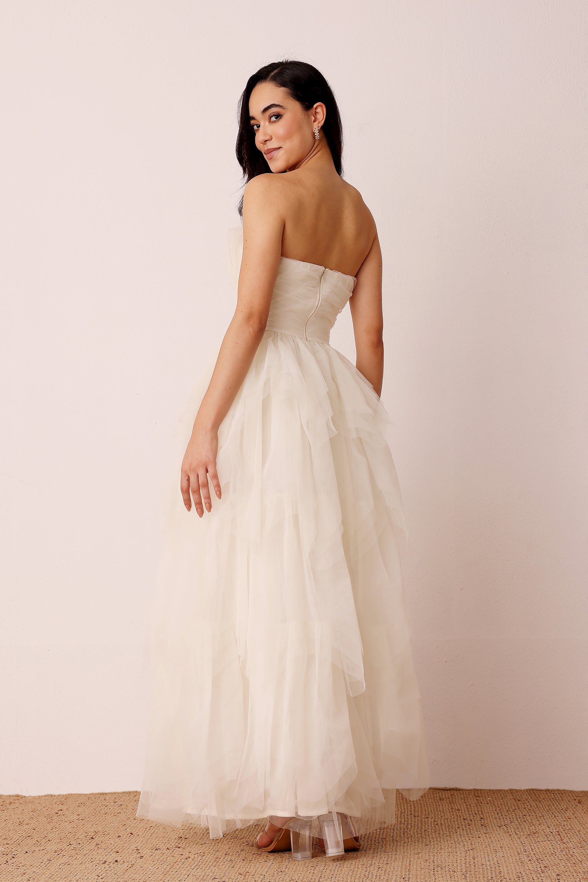 Dakota Strapless Tulle Maxi Dress in Ivory
