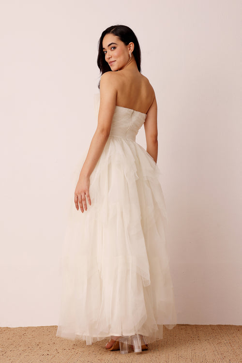 Dakota Strapless Tulle Maxi Dress in Ivory