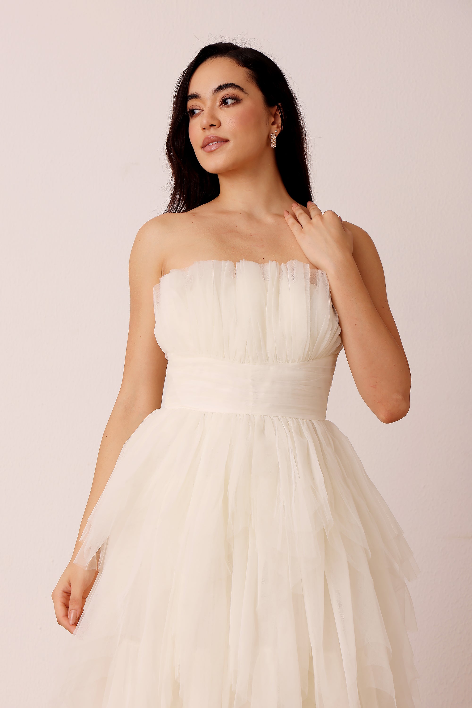 Dakota Strapless Tulle Maxi Dress in Ivory