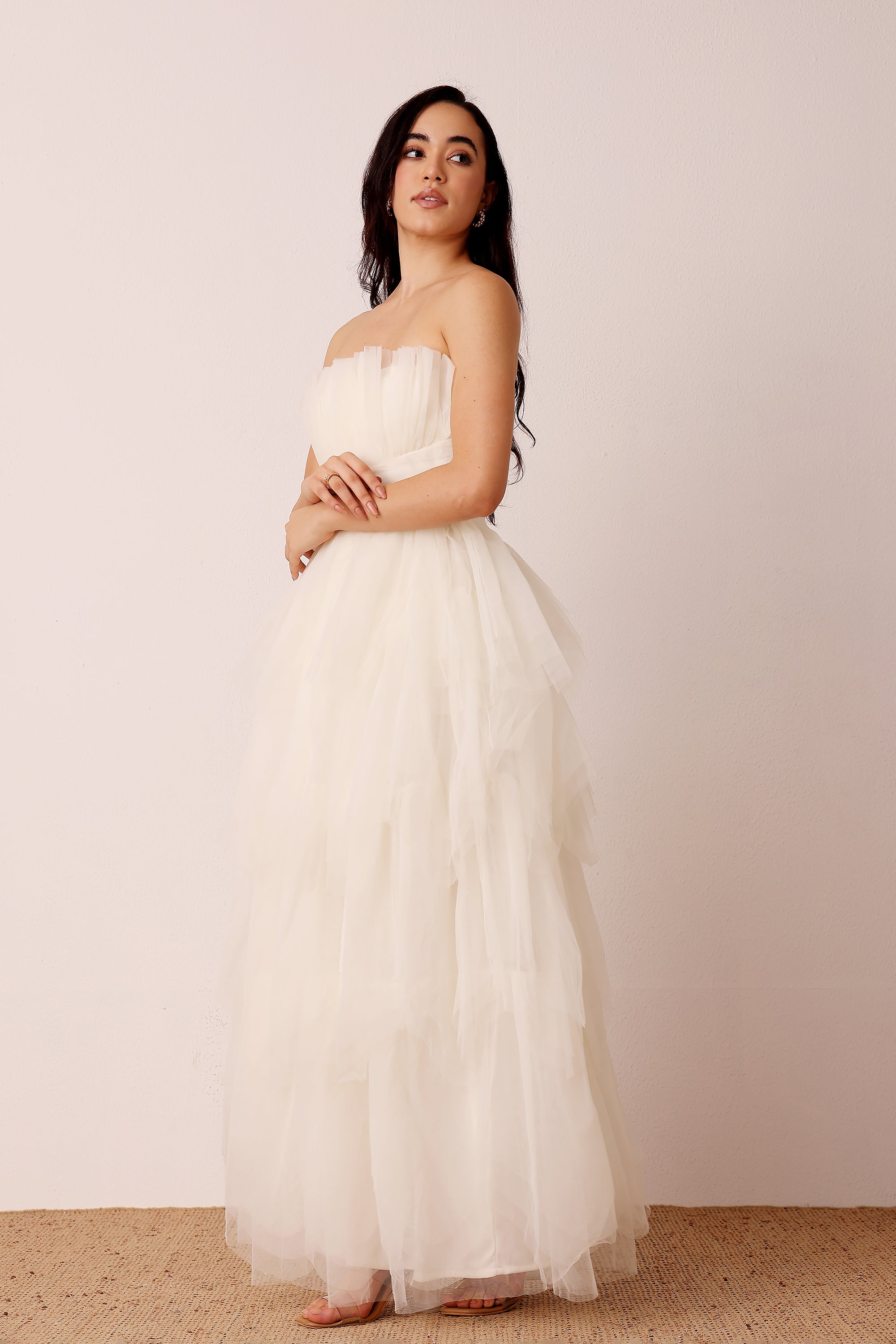 Dakota Strapless Tulle Maxi Dress in Ivory