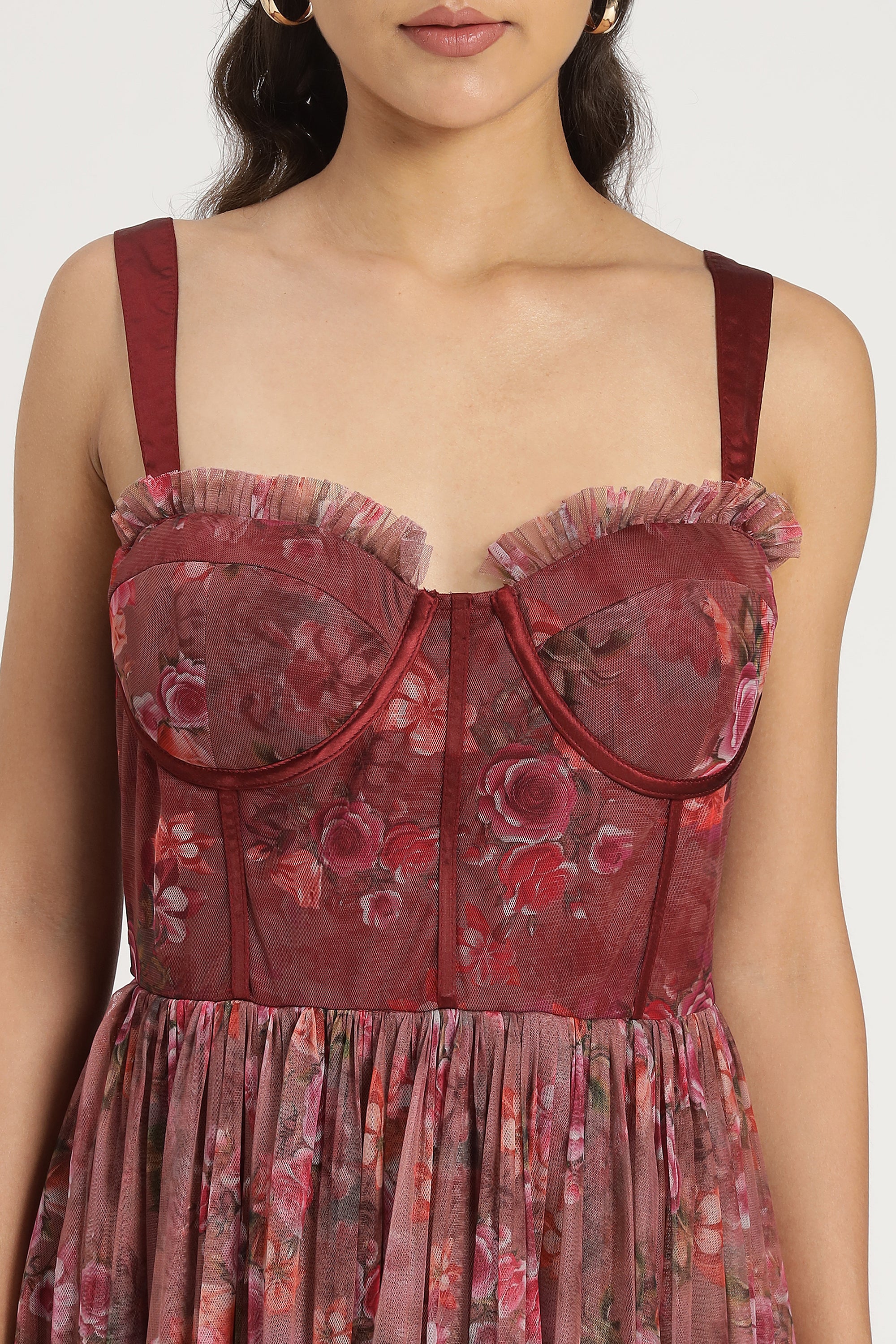 Dane Purple Floral Corset Midi Dress