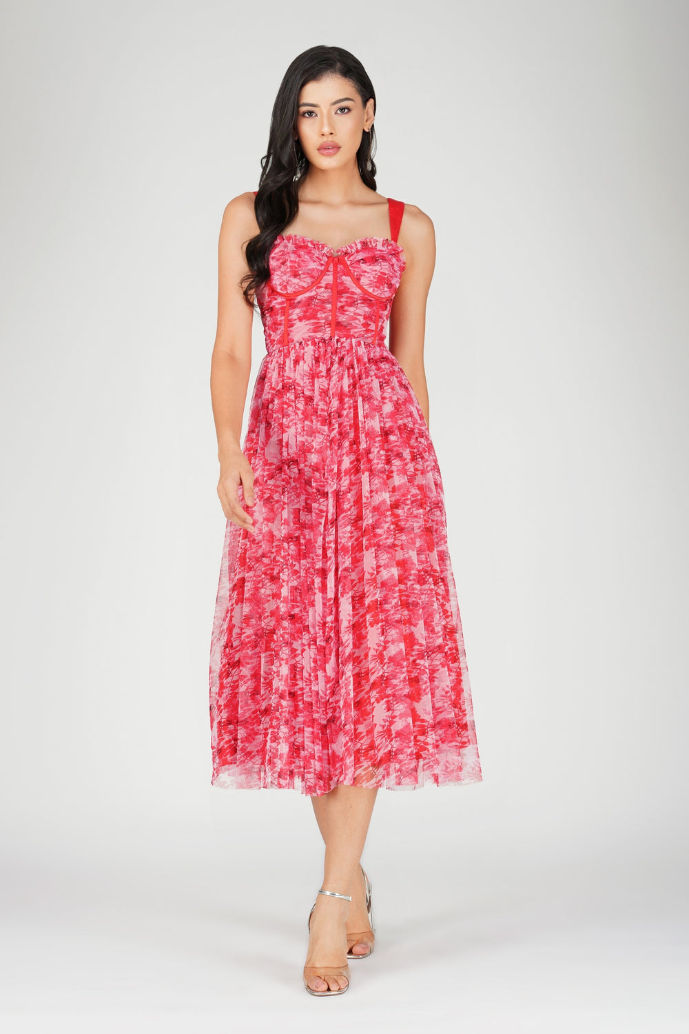 Corset Midi Dress In Premium Red Fabric