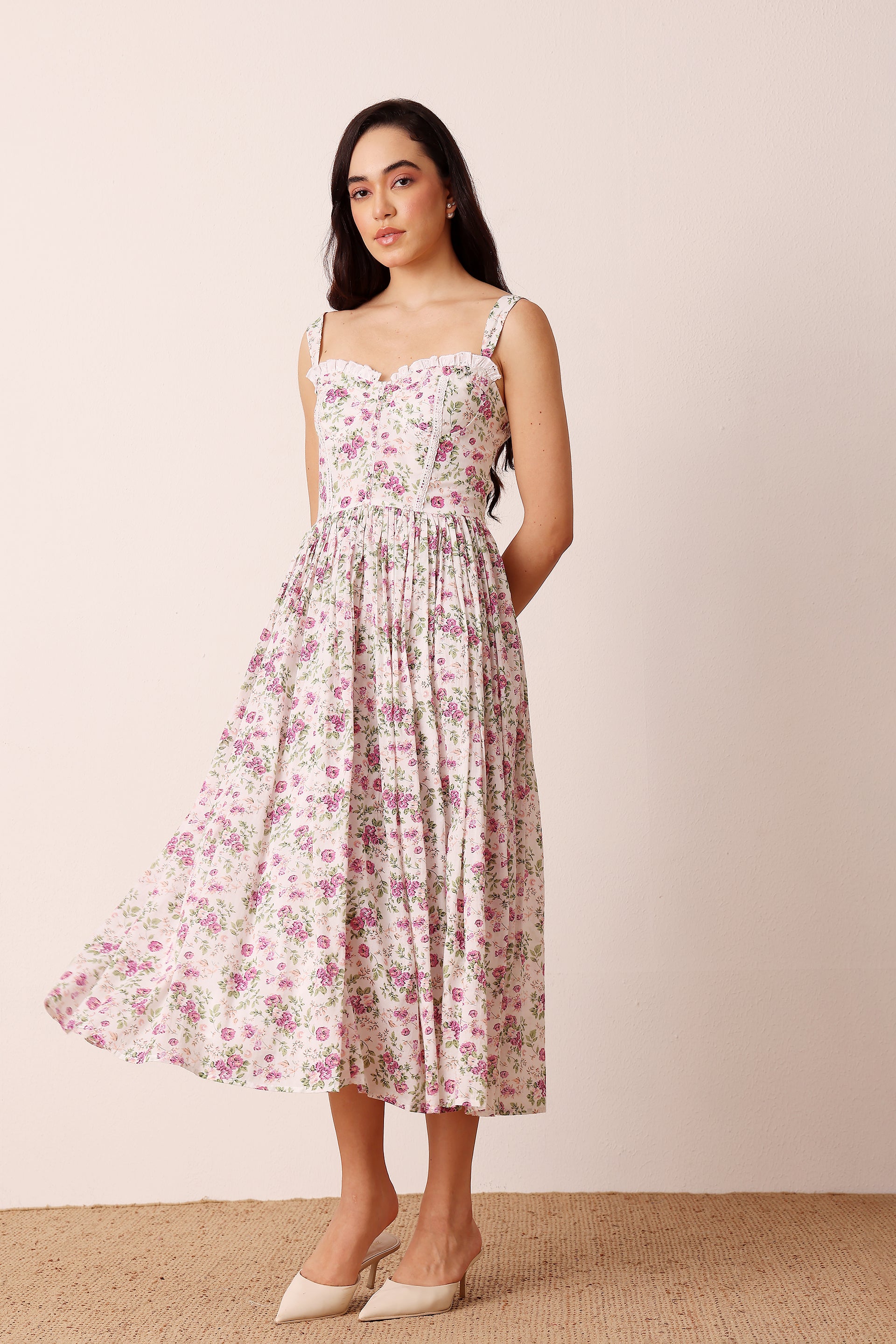 Dane Cotton Floral Corset Midi Dress