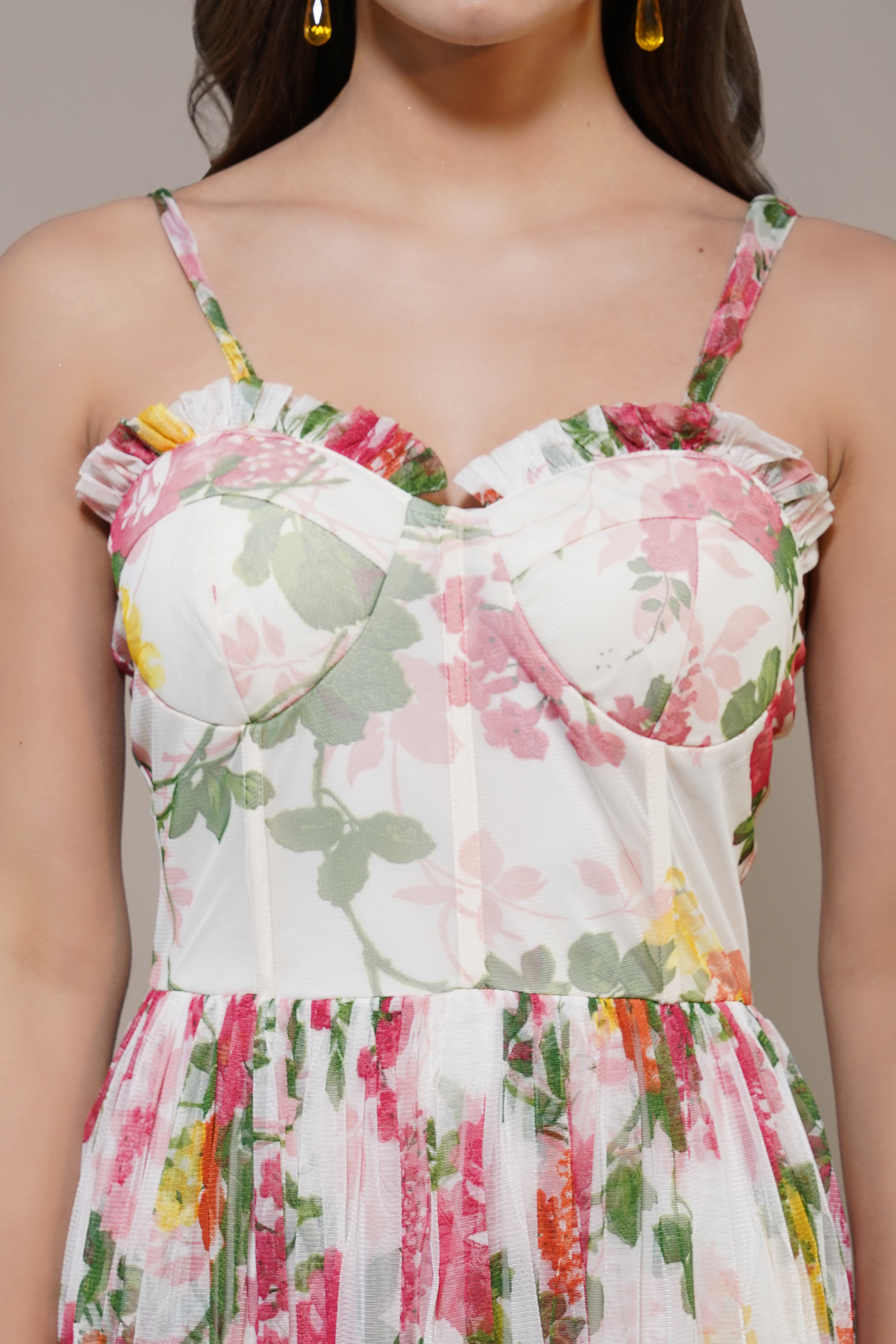 Dane Floral Tulle Corset Midi Dress