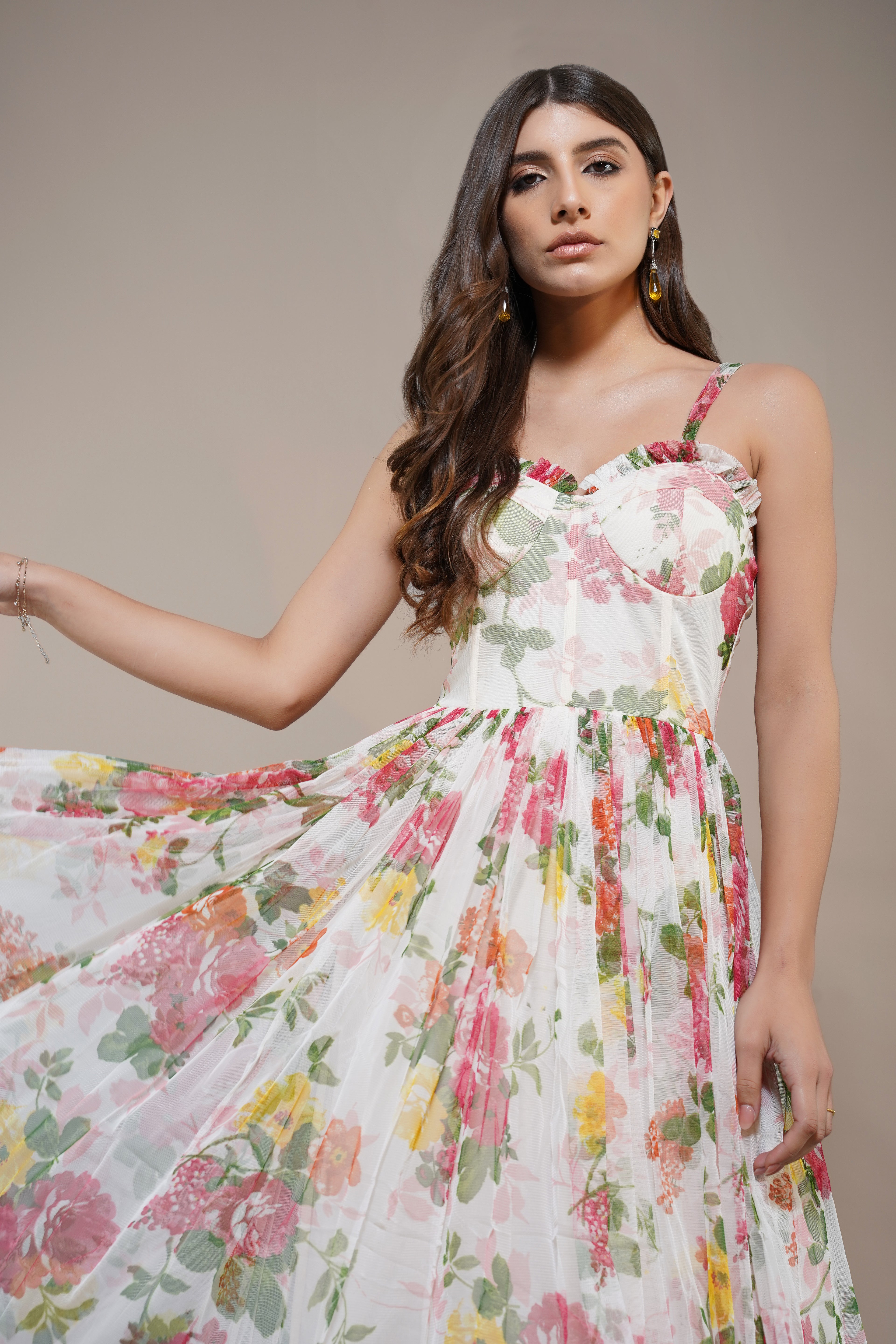 Dane Floral Tulle Corset Tulle Midi Dress