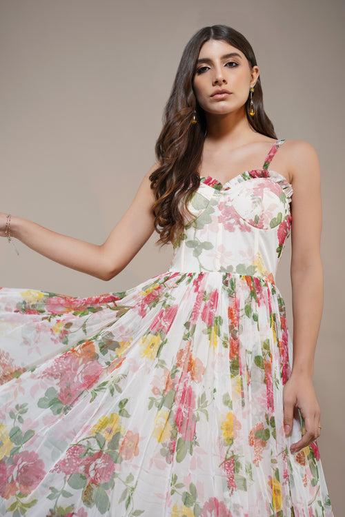 Dane Floral Tulle Corset Tulle Midi Dress