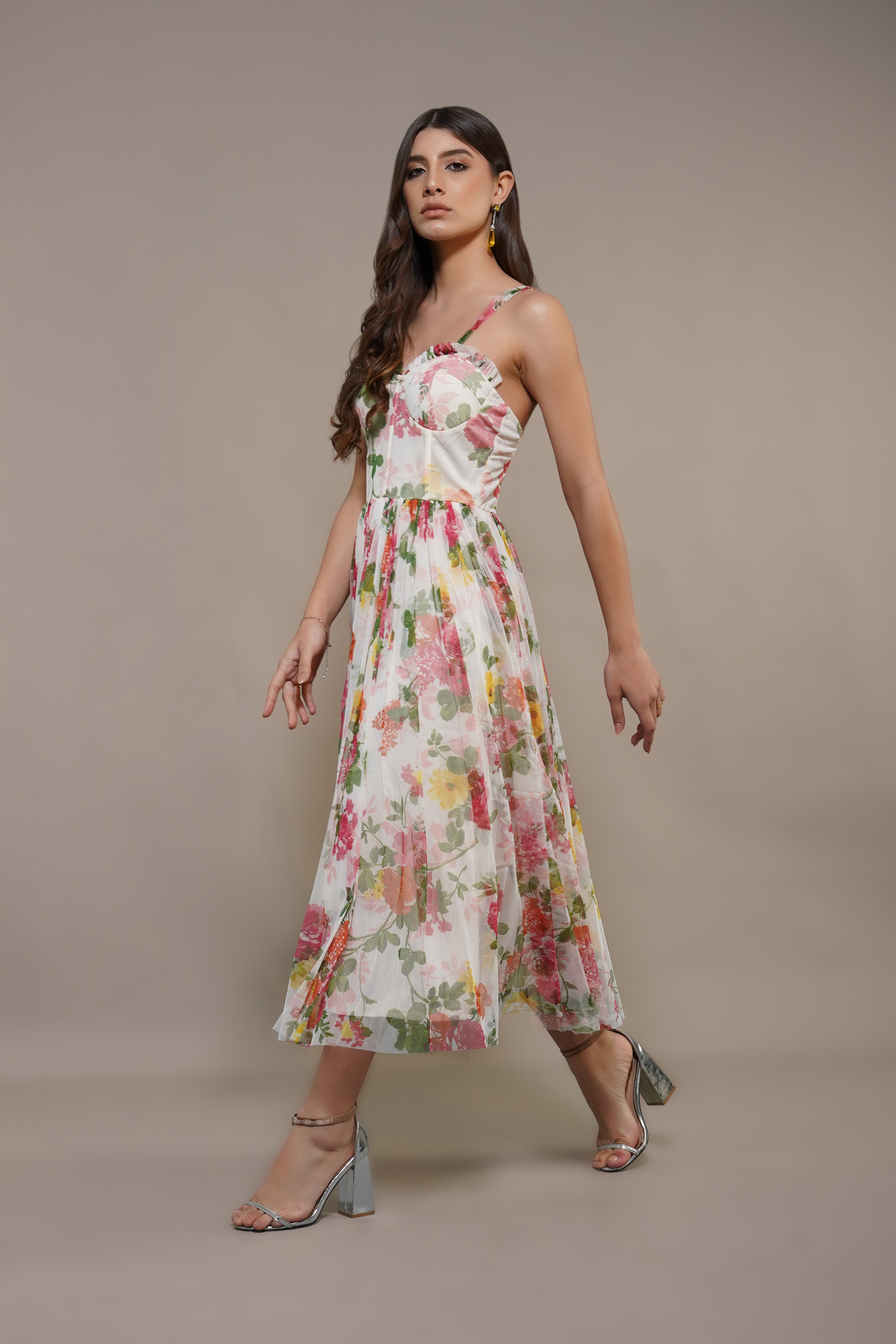 Dane Floral Tulle Corset Tulle Midi Dress