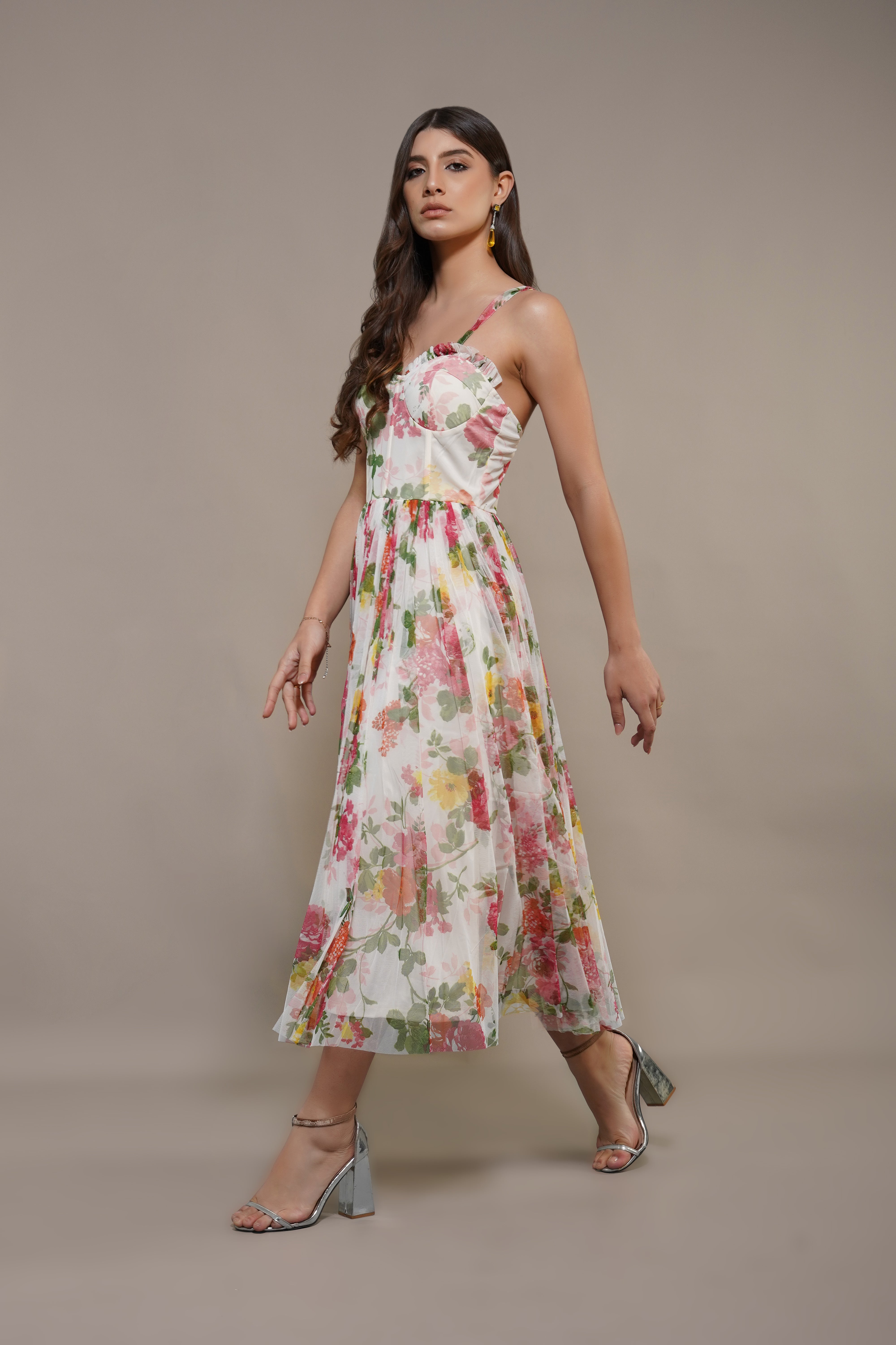 Dane Floral Tulle Corset Midi Dress