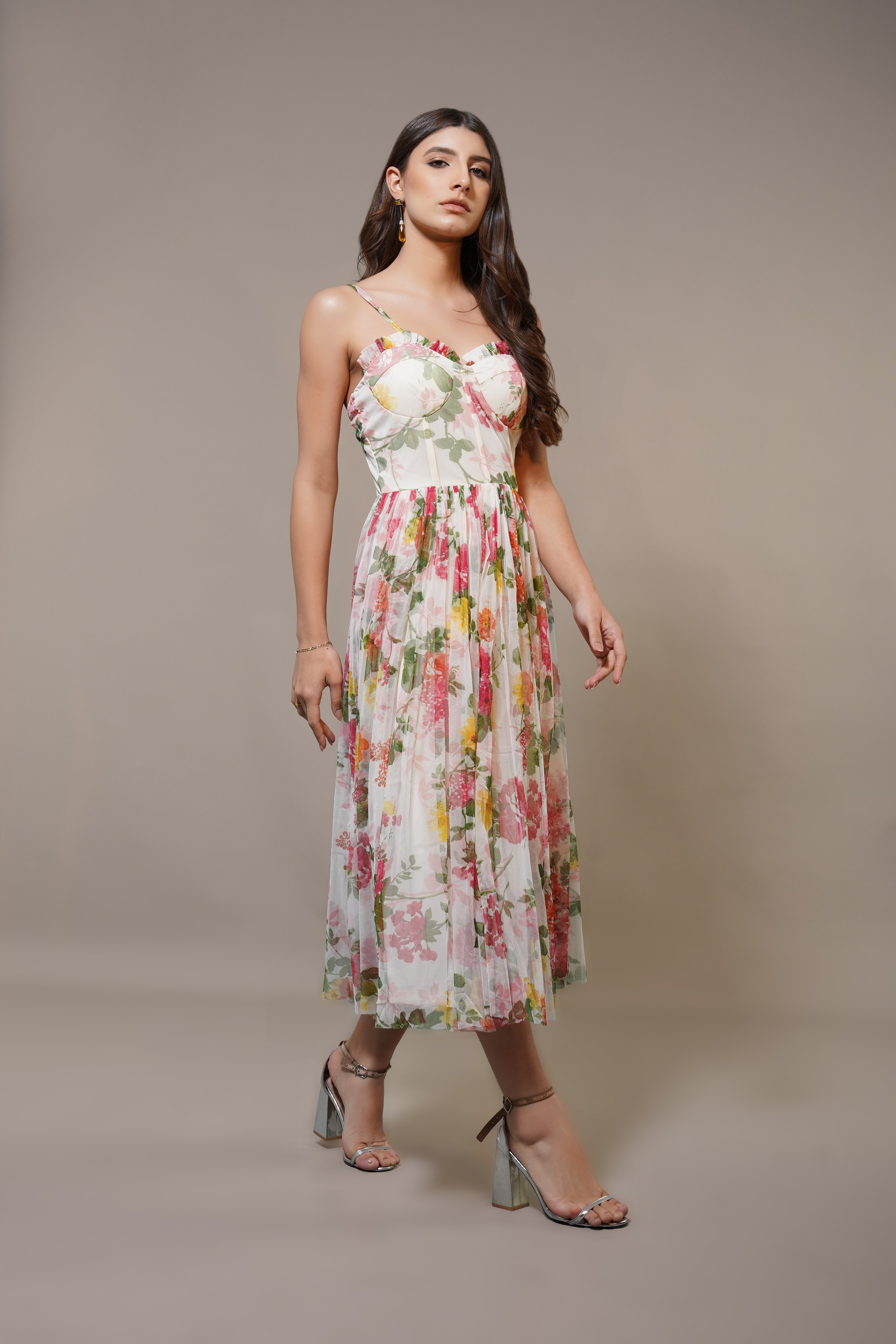 Dane Floral Tulle Corset Tulle Midi Dress