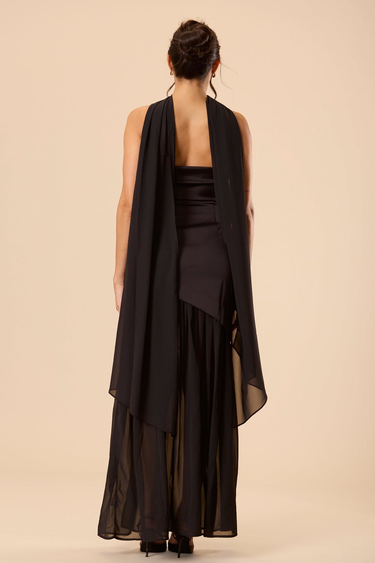 Deena Strapless Maxi Dress with Scarf in Black