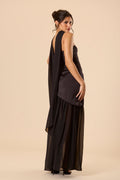 Satin Chiffon Maxi Black Strapless Scarf Sleek Black Tie