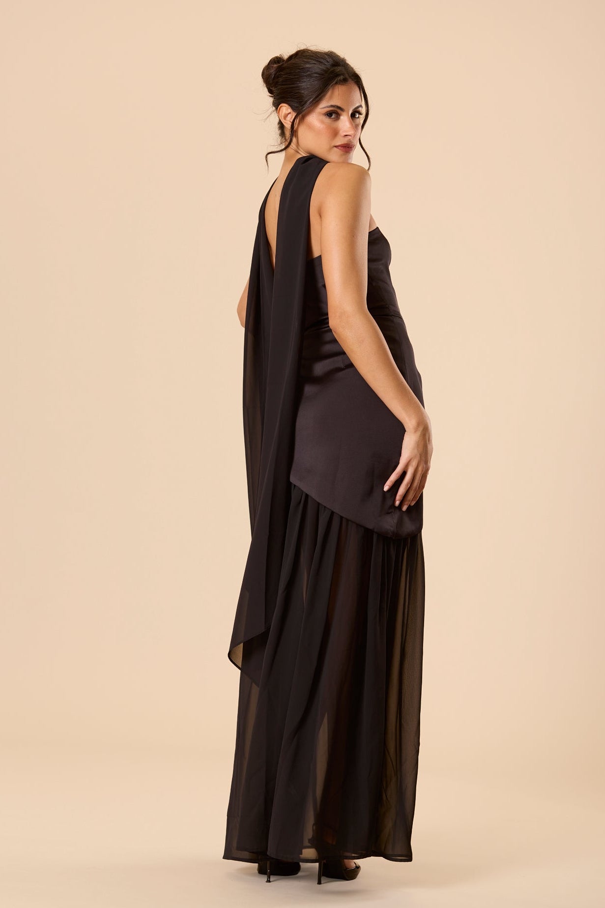Satin Chiffon Maxi Black Strapless Scarf Sleek Black Tie