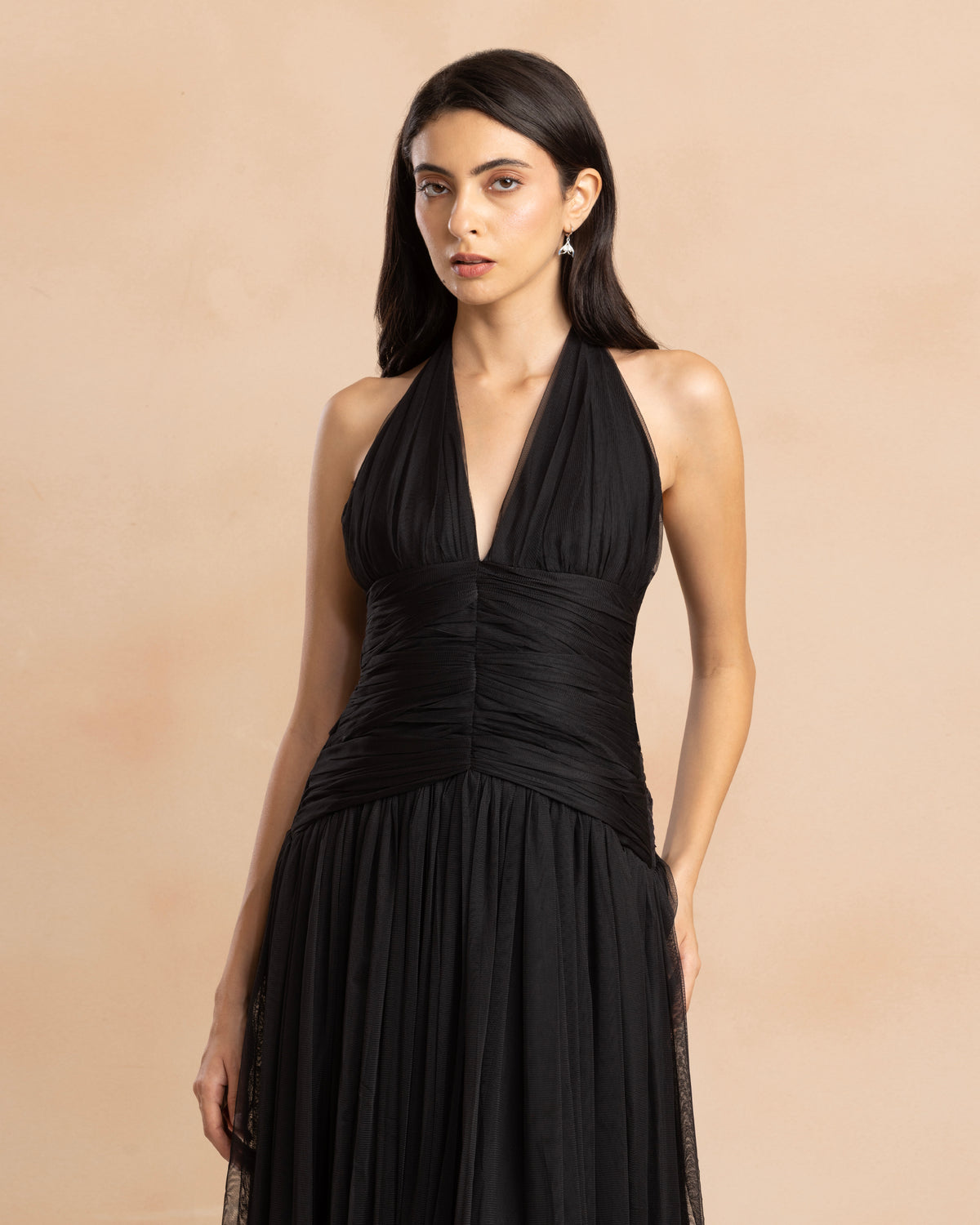 Delilah Tulle Halter Maxi Dress in Black