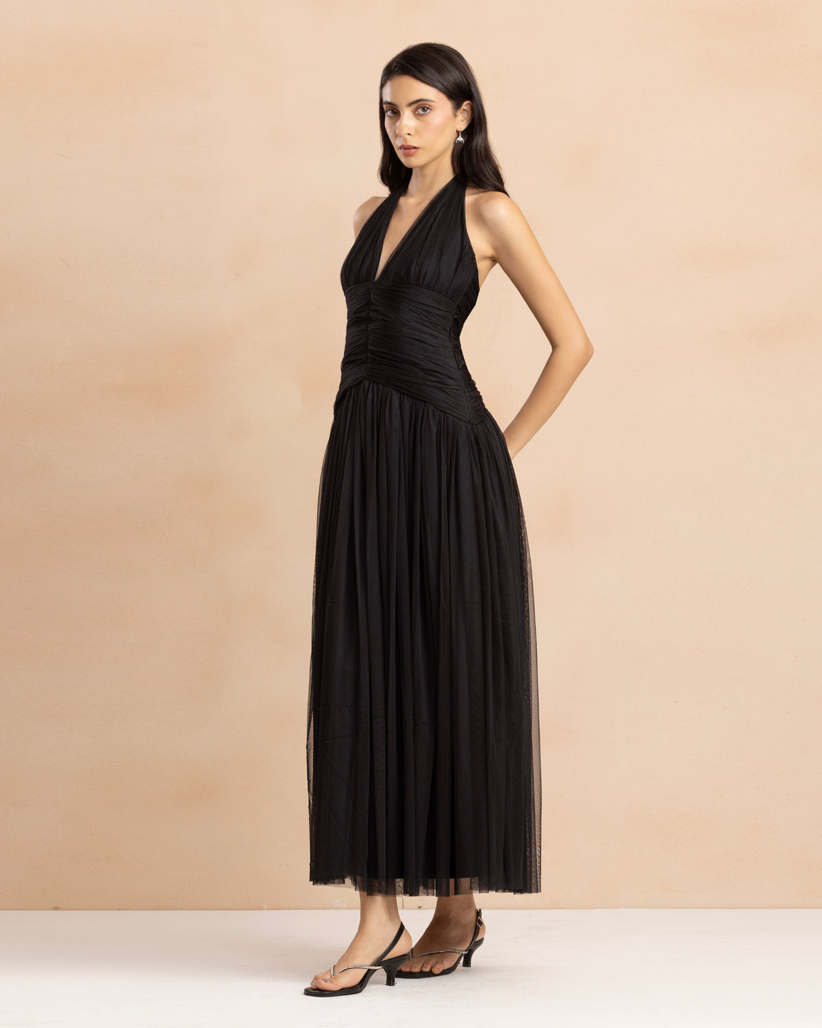 Delilah Tulle Halter Maxi Dress in Black