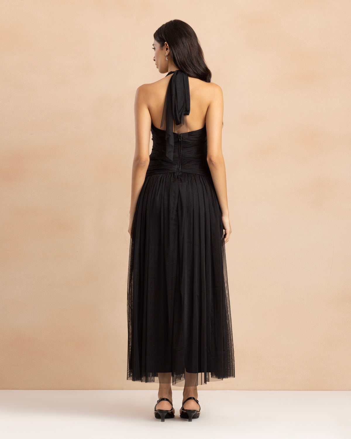 Delilah Tulle Halter Maxi Dress in Black