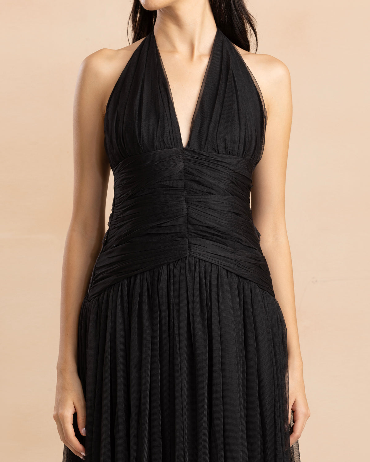 Delilah Tulle Halter Maxi Dress in Black