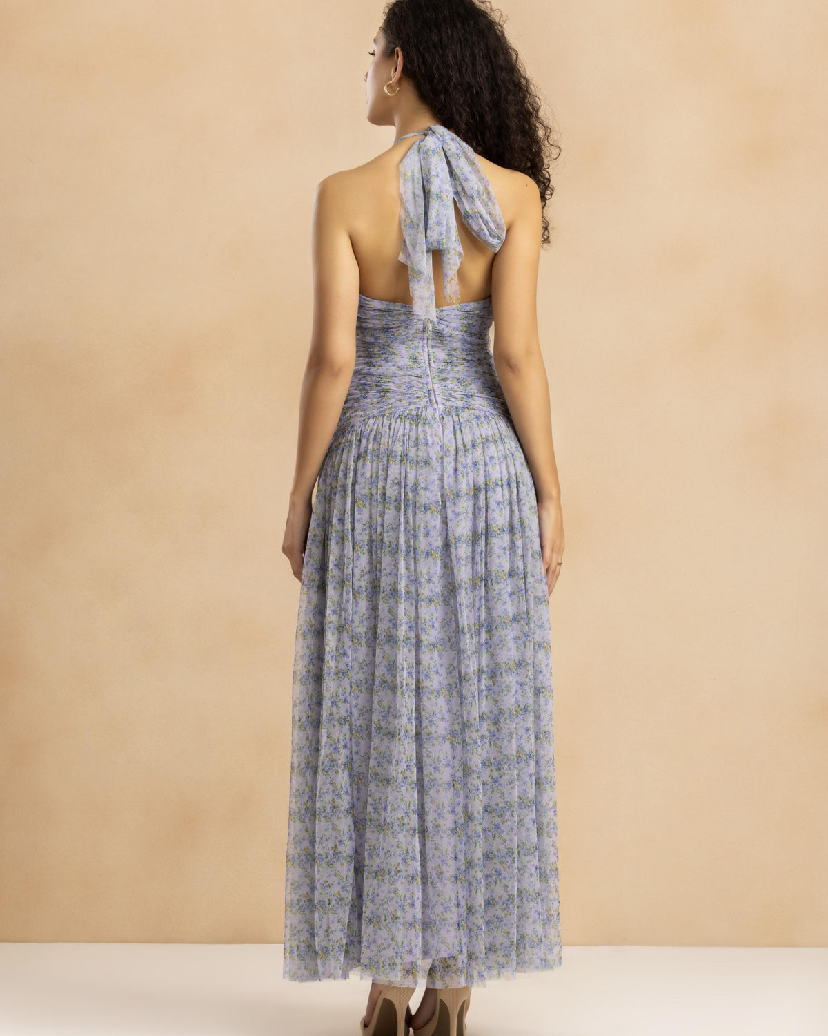 Delilah Tulle Halter Maxi Dress in Ditsy Lilac Print