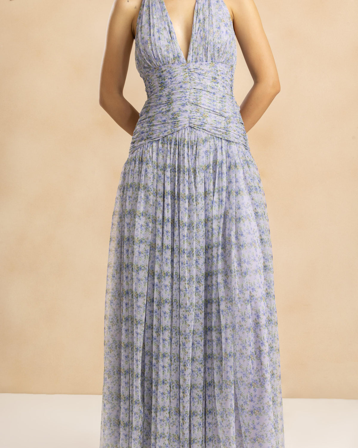 Delilah Tulle Halter Maxi Dress in Ditsy Lilac Print