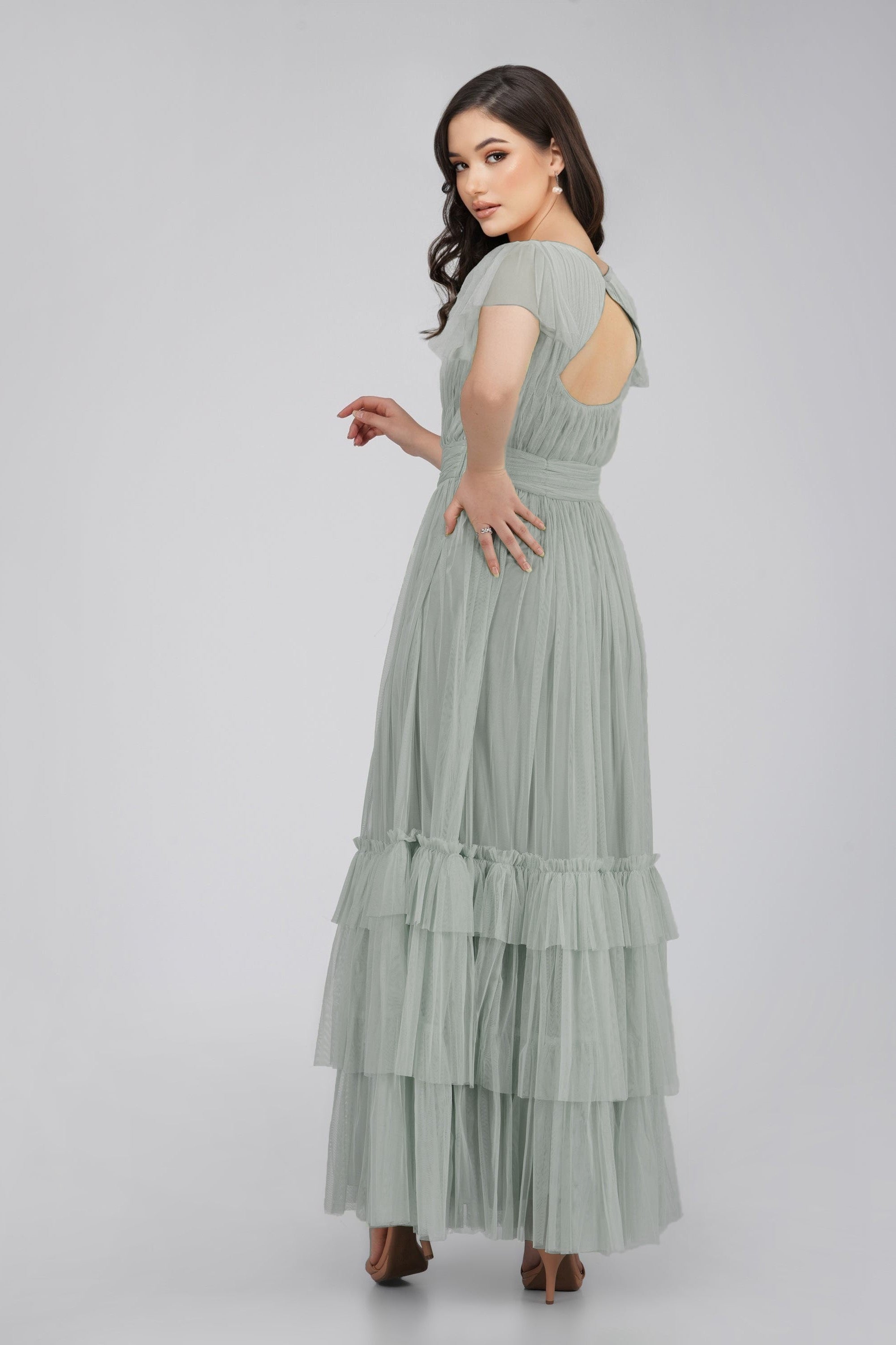 Diva Tulle Maxi Dress in Dark Sage Lace & Beads Diva Tulle Maxi Dress in Dark Sage Lace & Beads