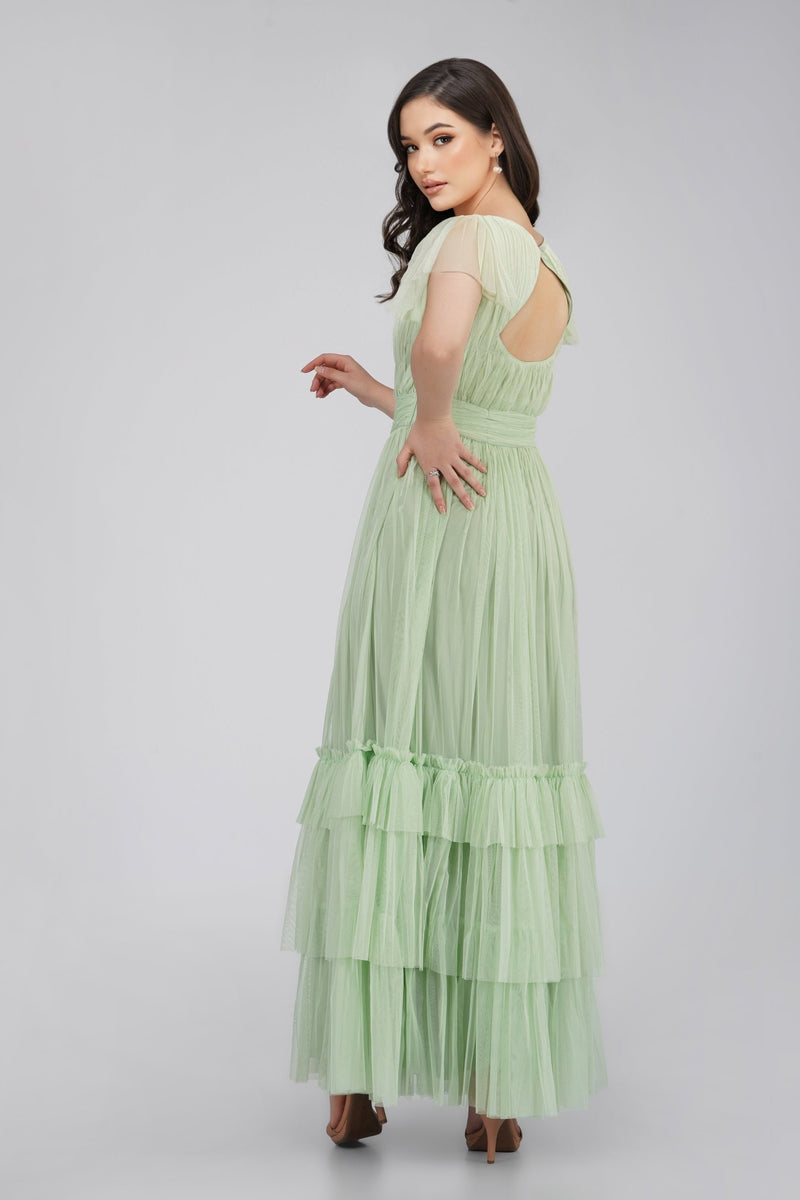 Green tulle bridesmaid best sale dress