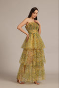Natalia Tulle Maxi Dress in Yellow Floral