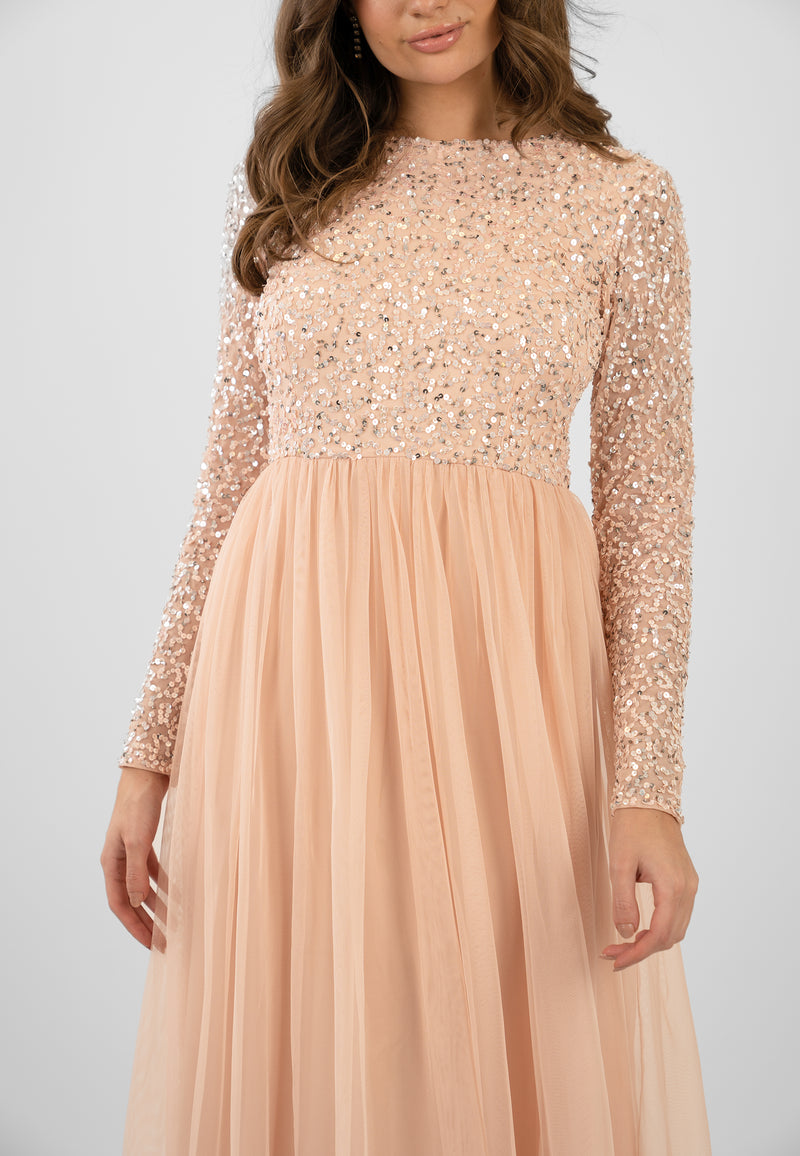 Long sleeve hotsell gold bridesmaid dresses