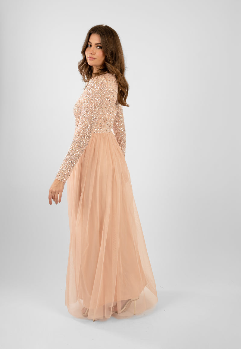 Belle Blush Pink Long Sleeve Bridesmaid Dress