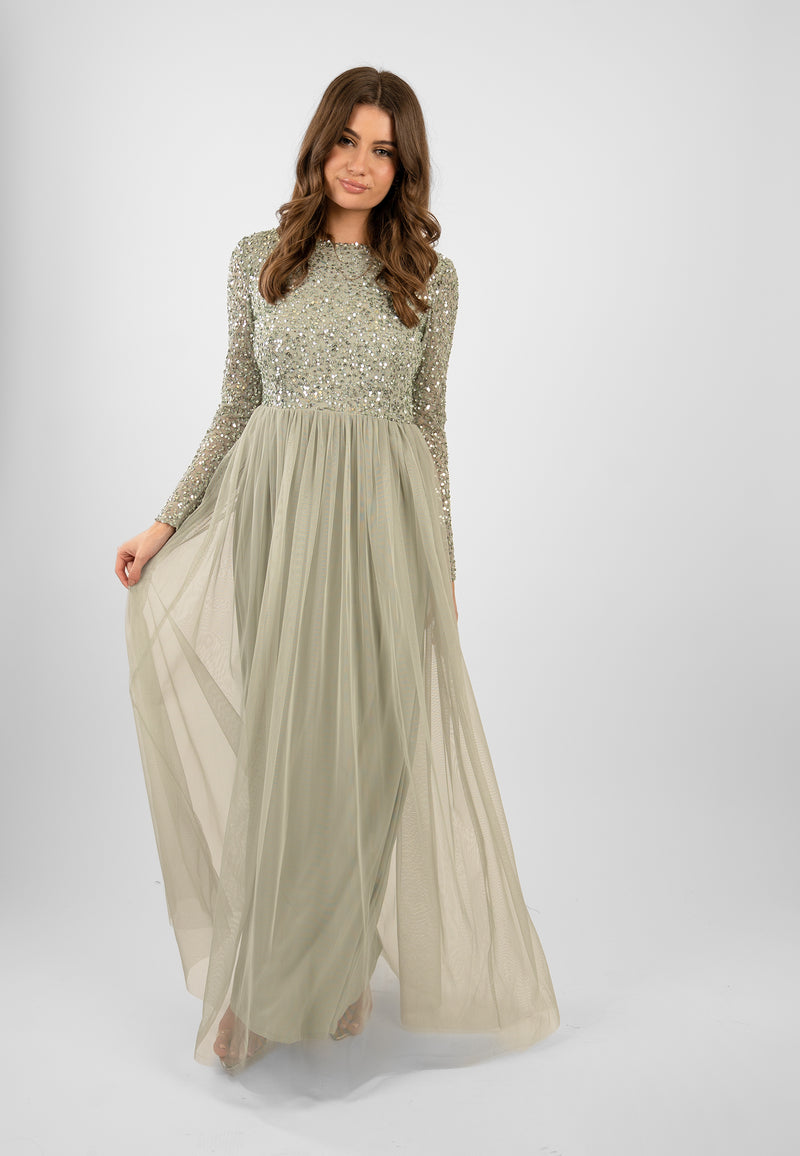 Belle Sage Green Long Sleeve Bridesmaid Dress